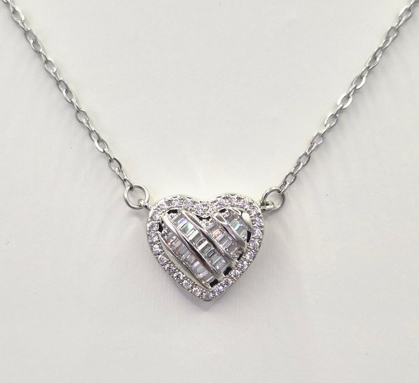Heart Baguette & Round Cubic Zirconia Pendant