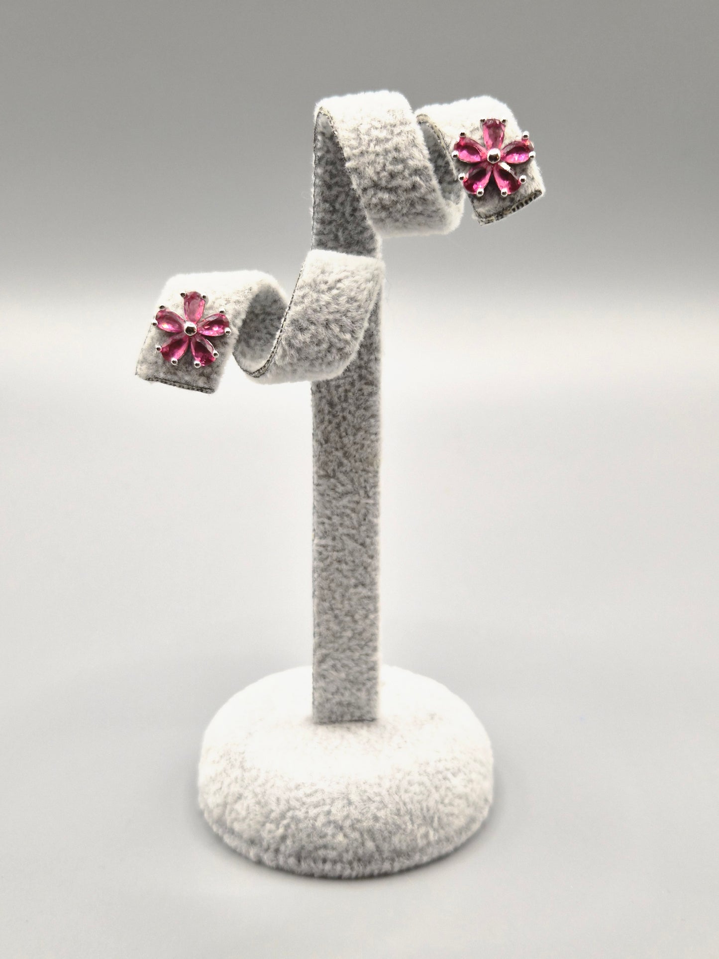 Pink Cubic Zirconia Flower Design Stud Earrings