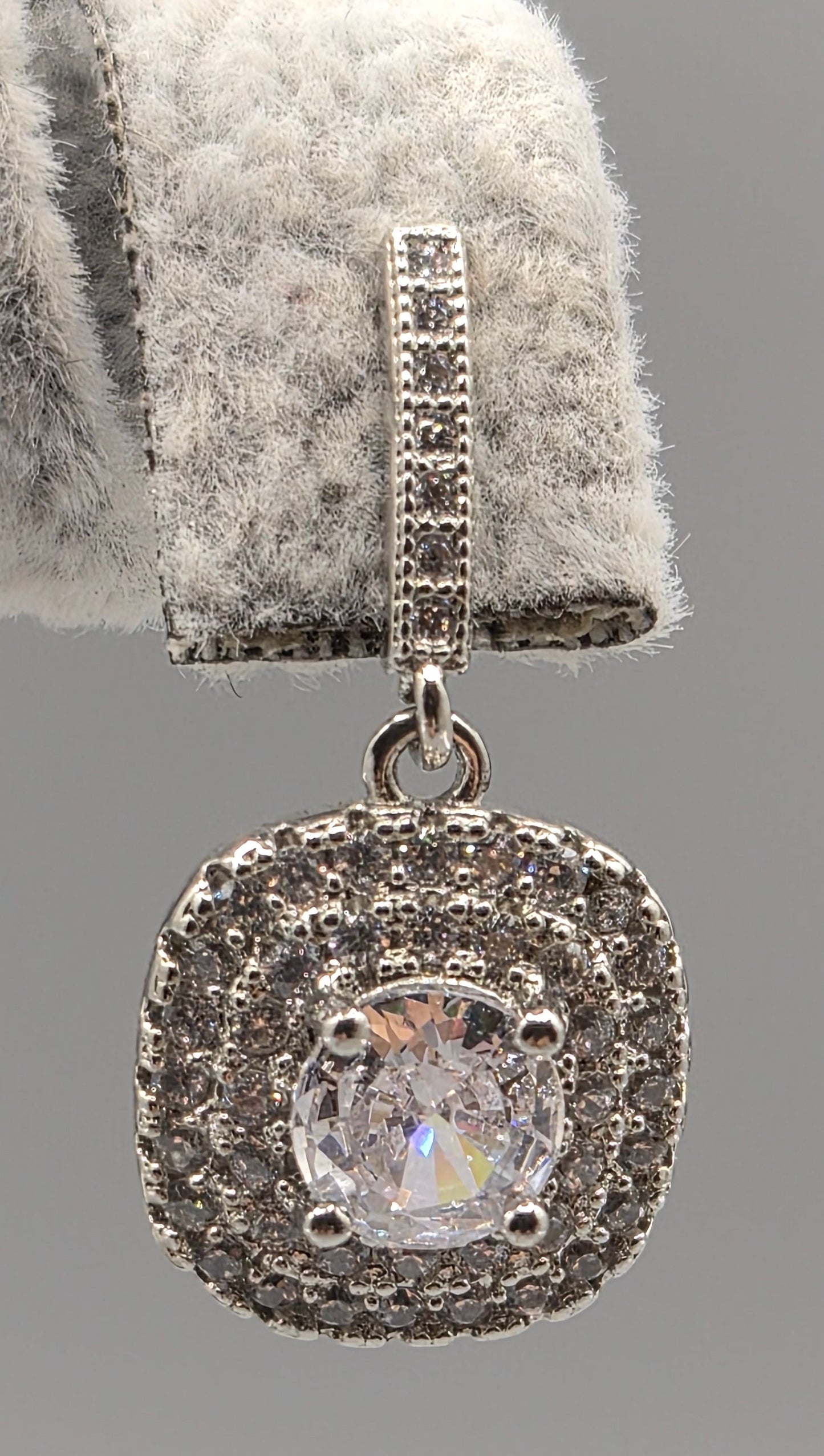 Cushion Halo Cubic Zirconia Drop Earrings