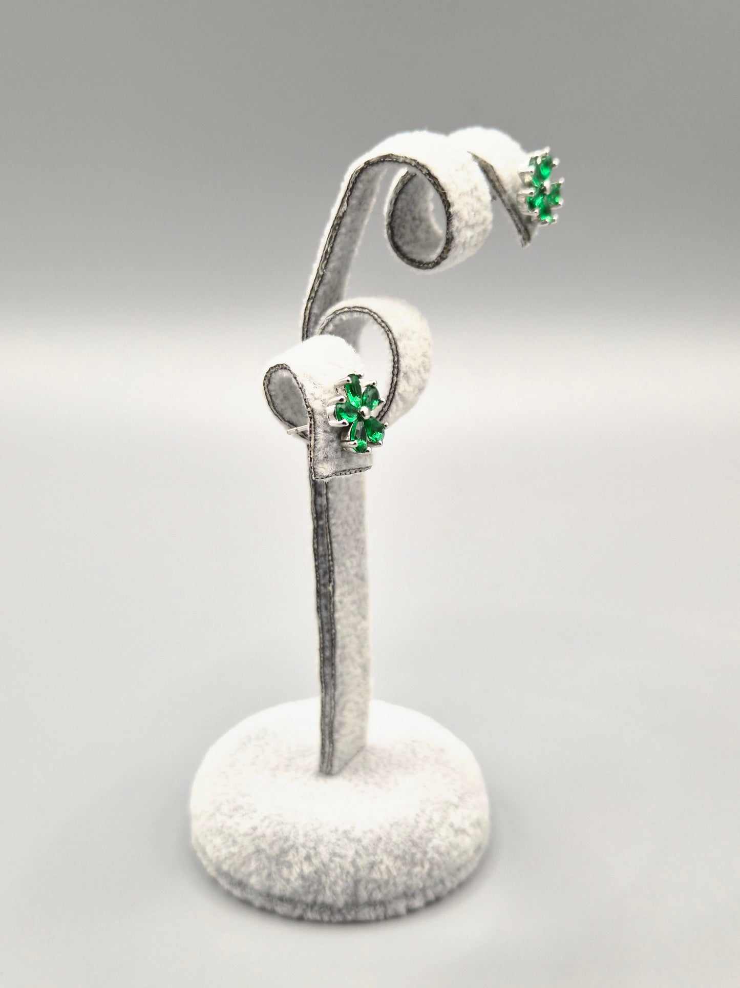 Green Cubic Zirconia Flower Design Stud Earrings