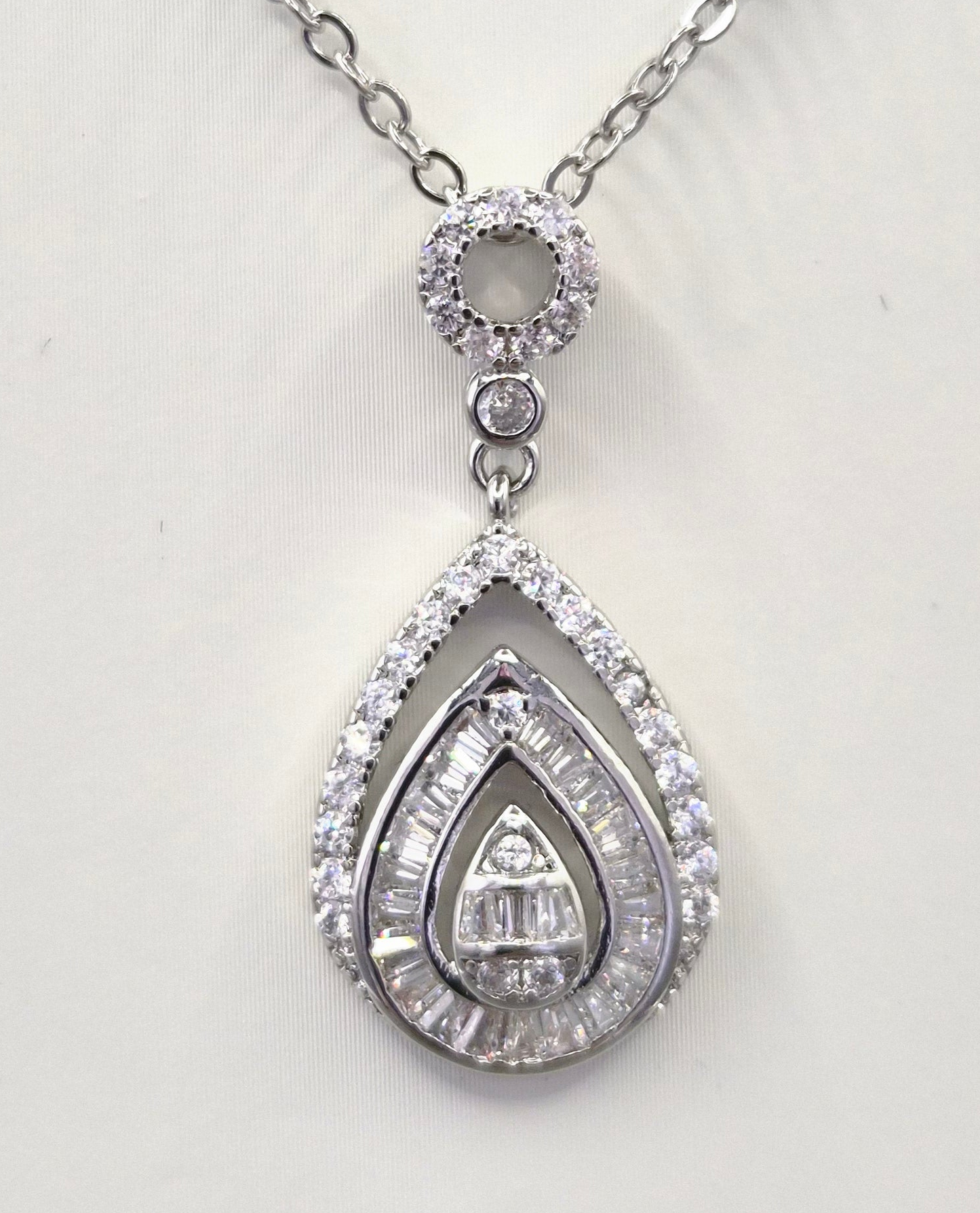 Pear Drop Baguette & Round Brilliant Cut Cubic Zirconia Pendant