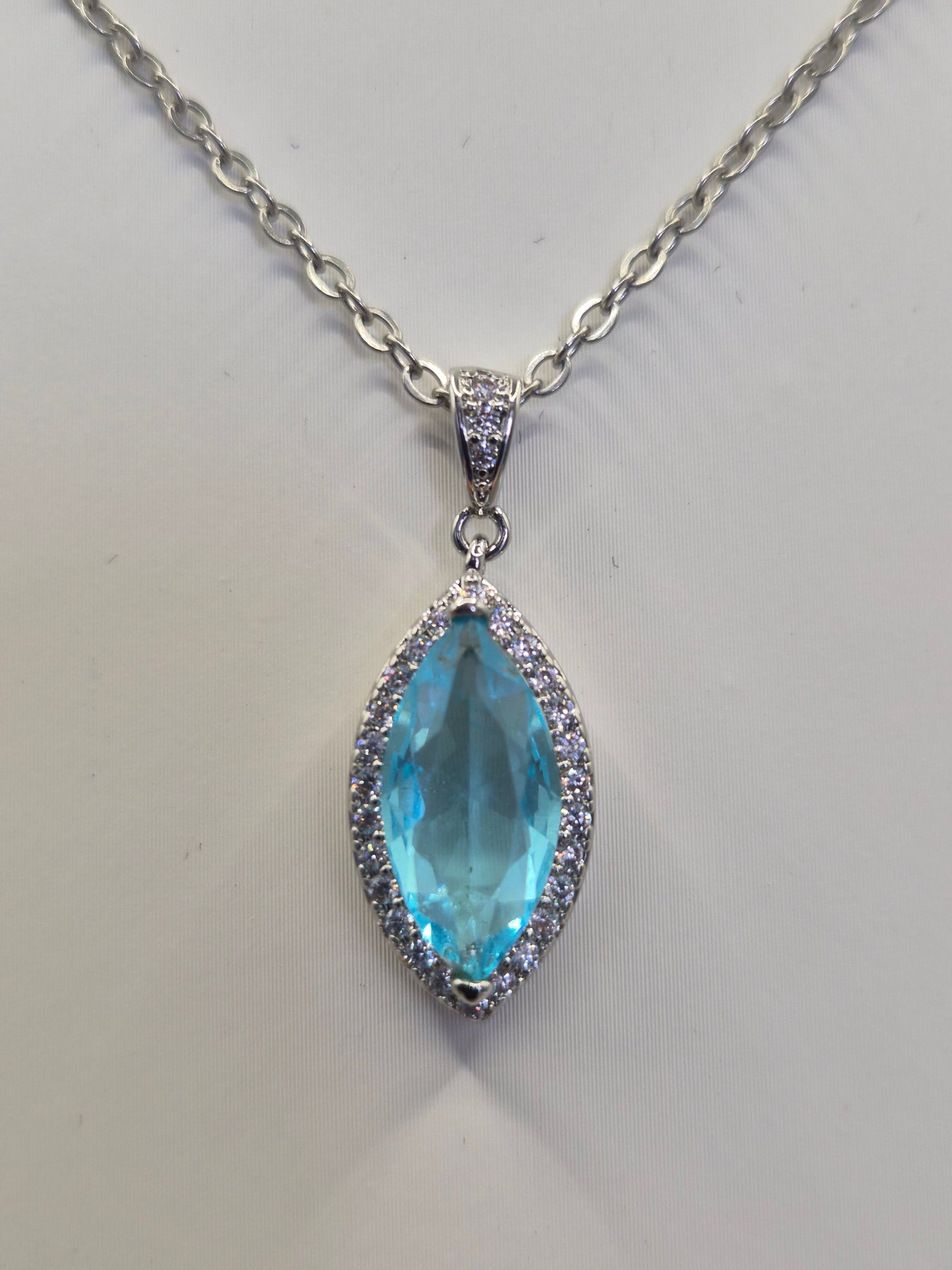 Ocean Blue Marquise Cut & Round Cubic Zirconia Pendant