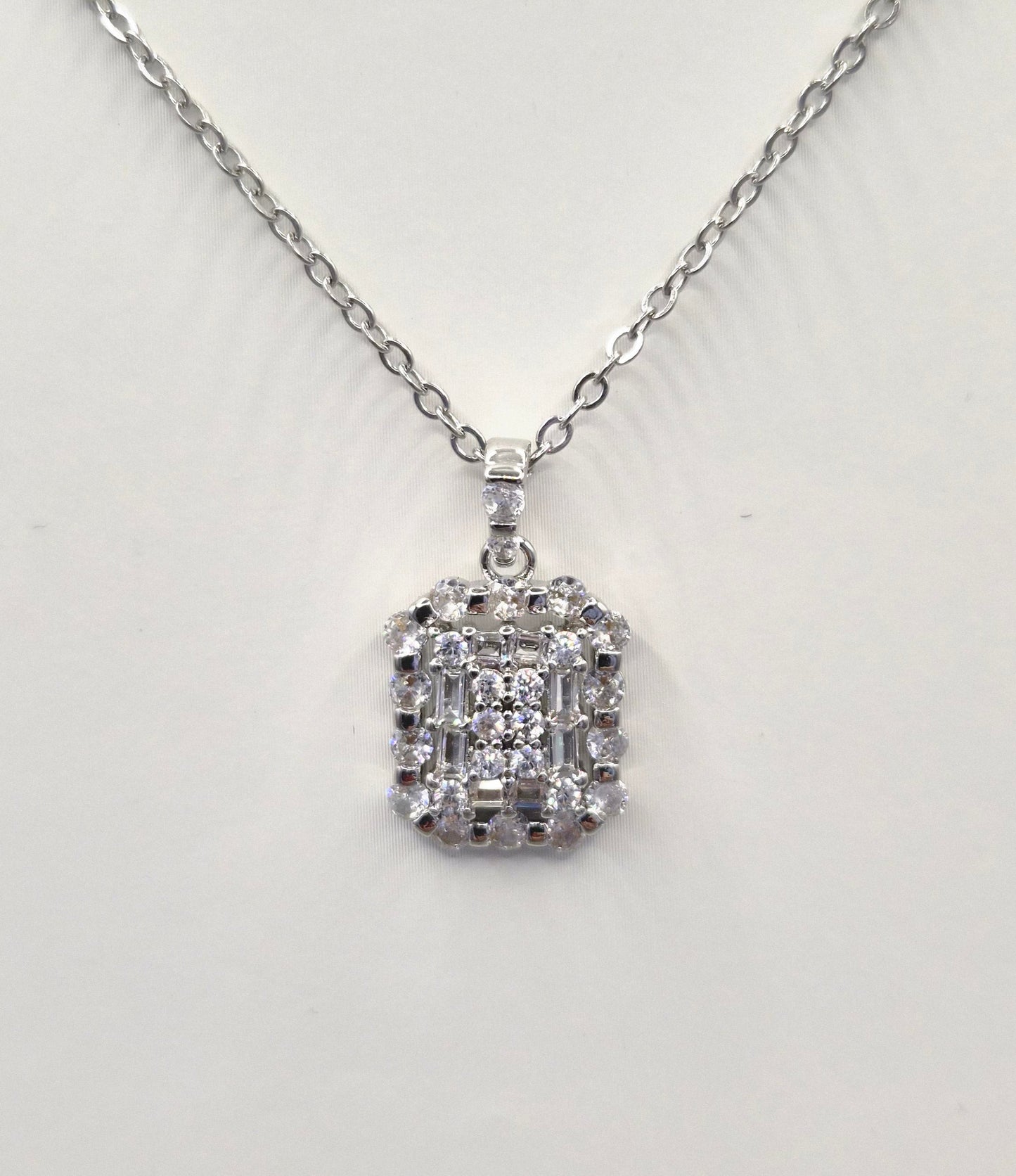 Baguette & Round Cubic Zirconia Pendant