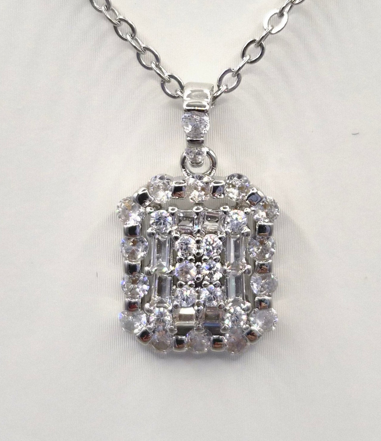 Baguette & Round Cubic Zirconia Pendant