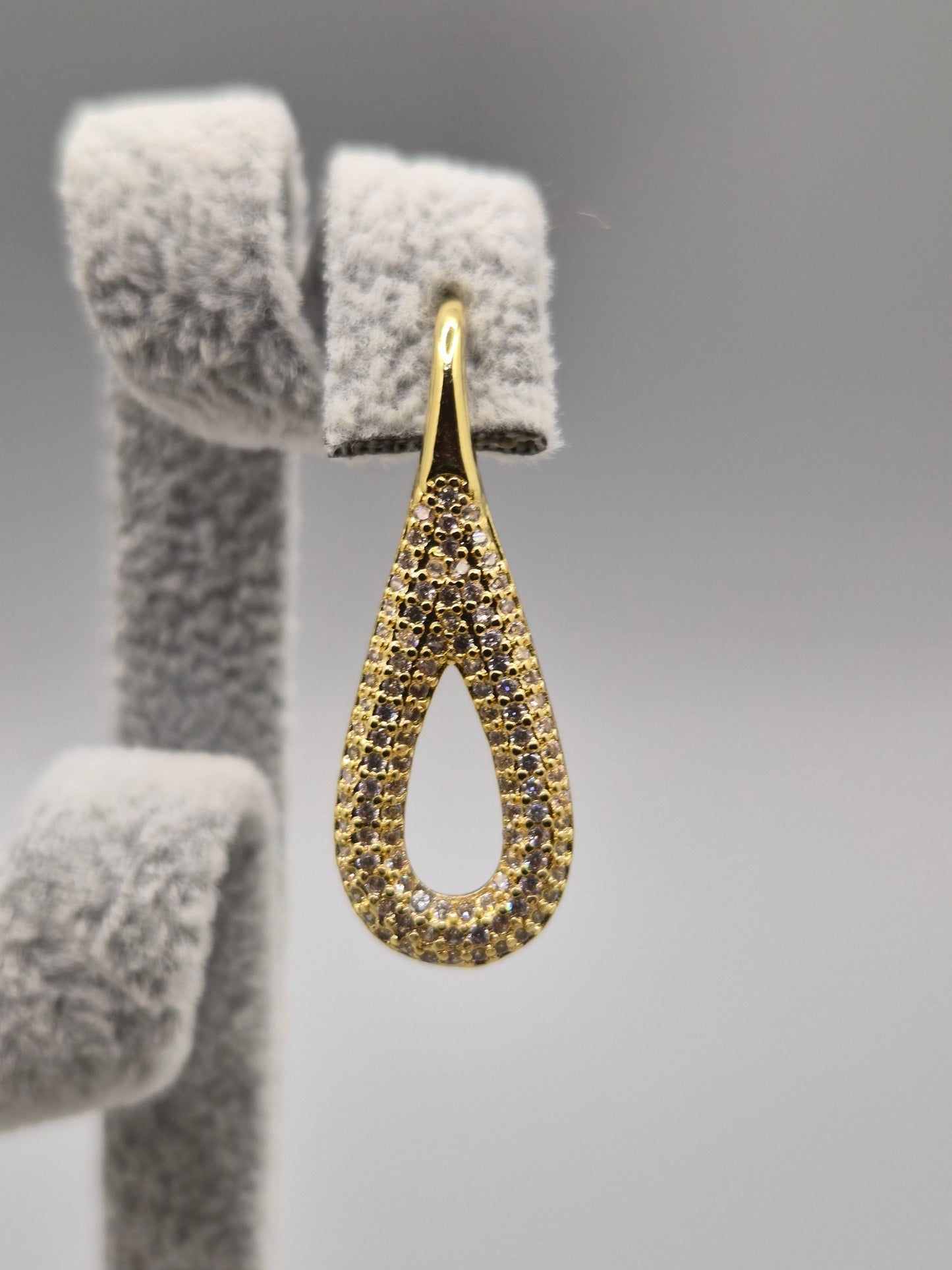 Gold Open Pear Shaped Bead Set Cubic Zirconia Drop Earrings