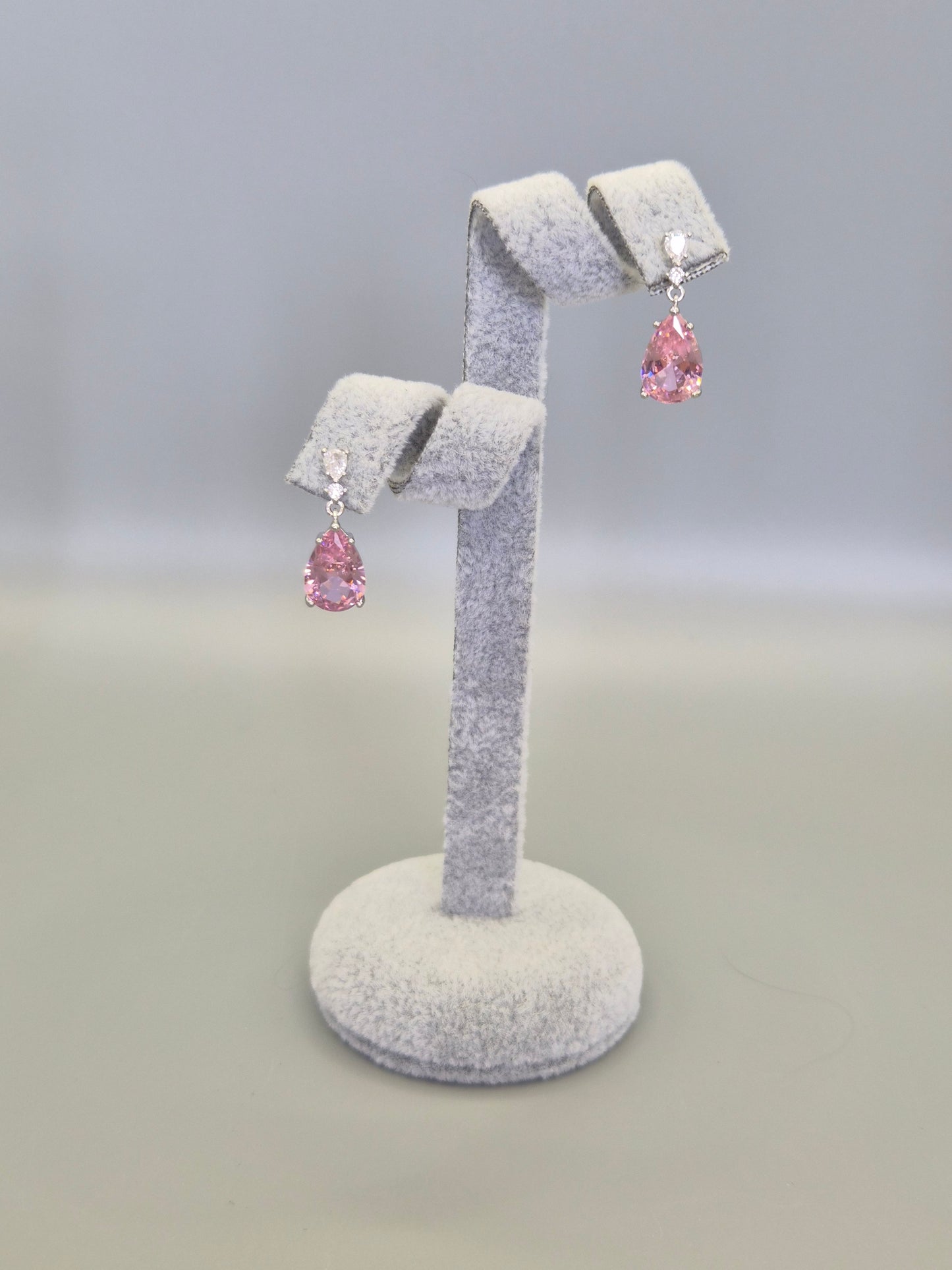 Pink Pear Trillogy Cubic Zirconia Drop Earrings