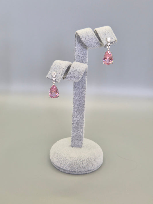 Pink Pear Trillogy Cubic Zirconia Drop Earrings