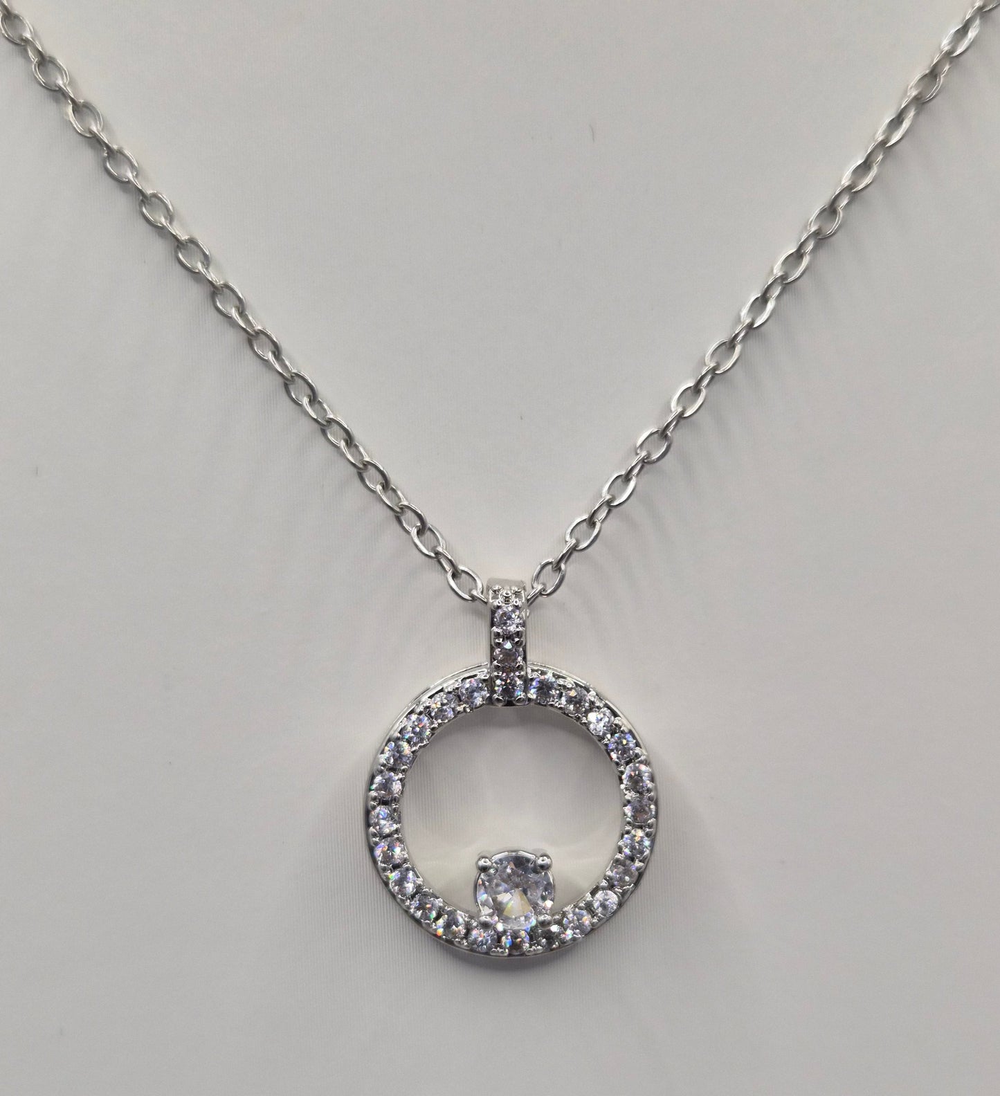 Open Circle with Solitaire Centre Stone Cubic Zirconia Pendant