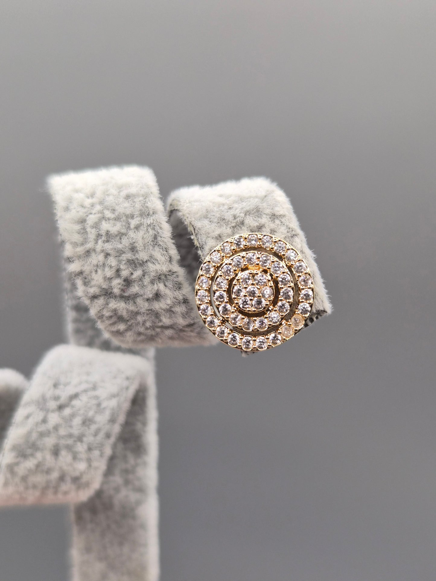 Cubic Zirconia Thriple Halo Gold Plated Stud Earrings