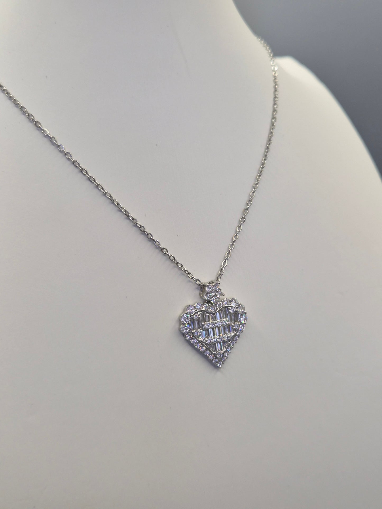 Heart With Round & Baguette Cut Cubic Zirconia Pendant