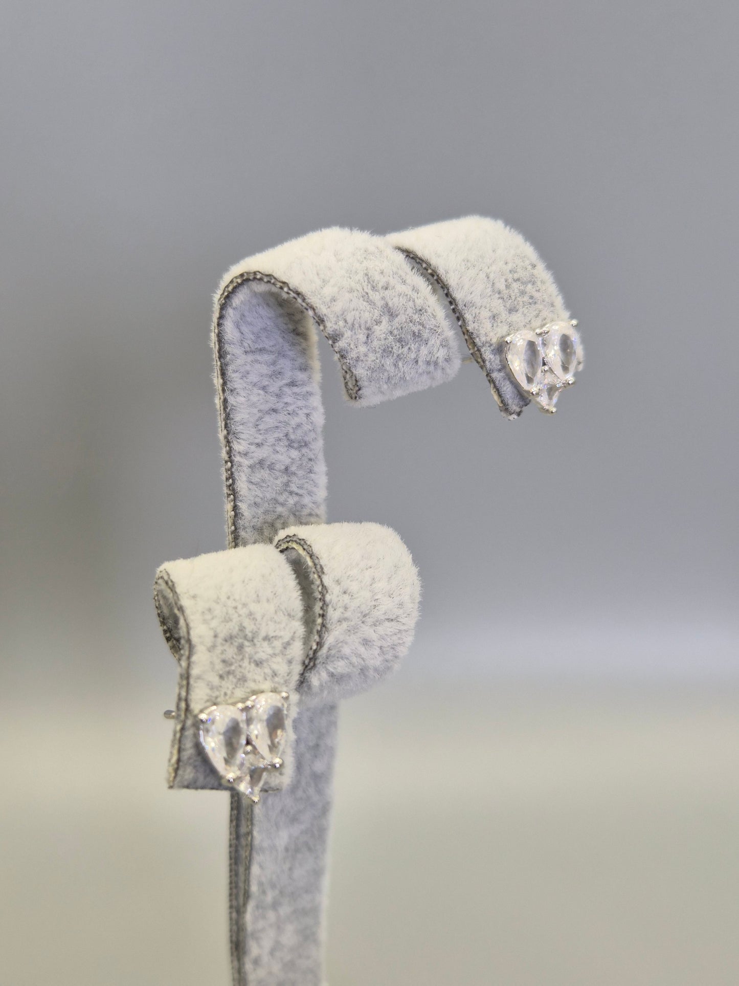 Heart Cubic Zirconia Stud Earrings, Pear & Princess Cut Design