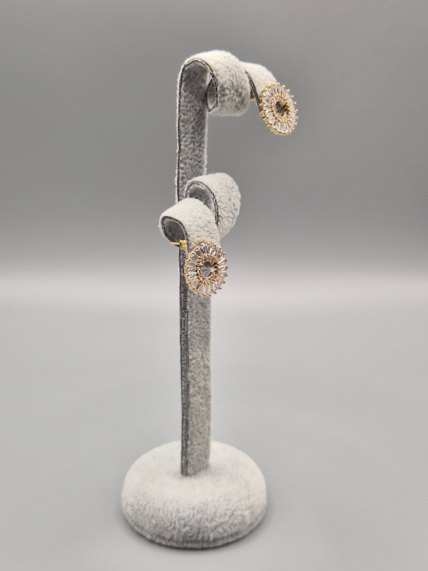 Tapered Baguette & Round Cubic Zirconia Circle C Stud Earrings