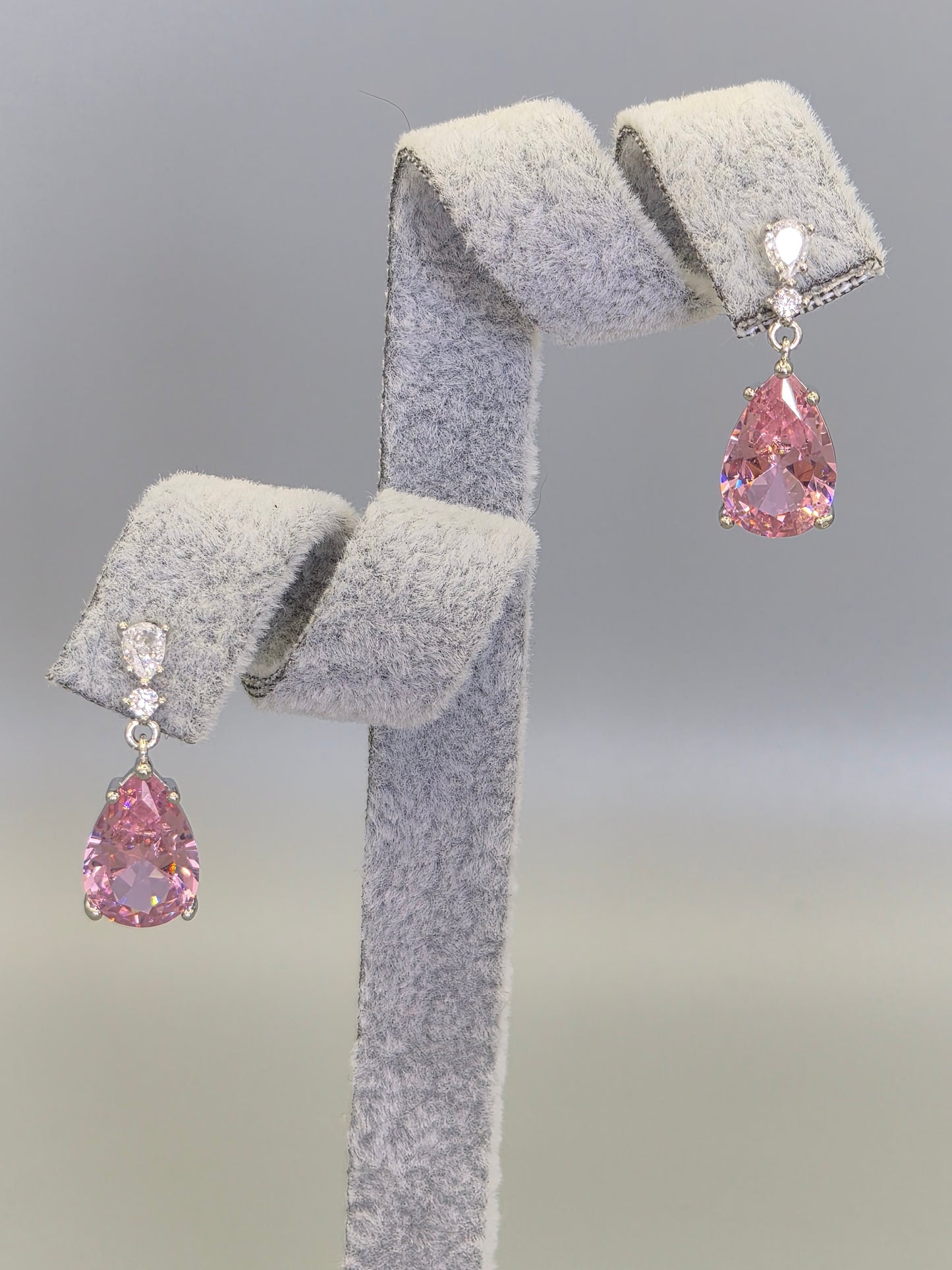 Pink Pear Trillogy Cubic Zirconia Drop Earrings