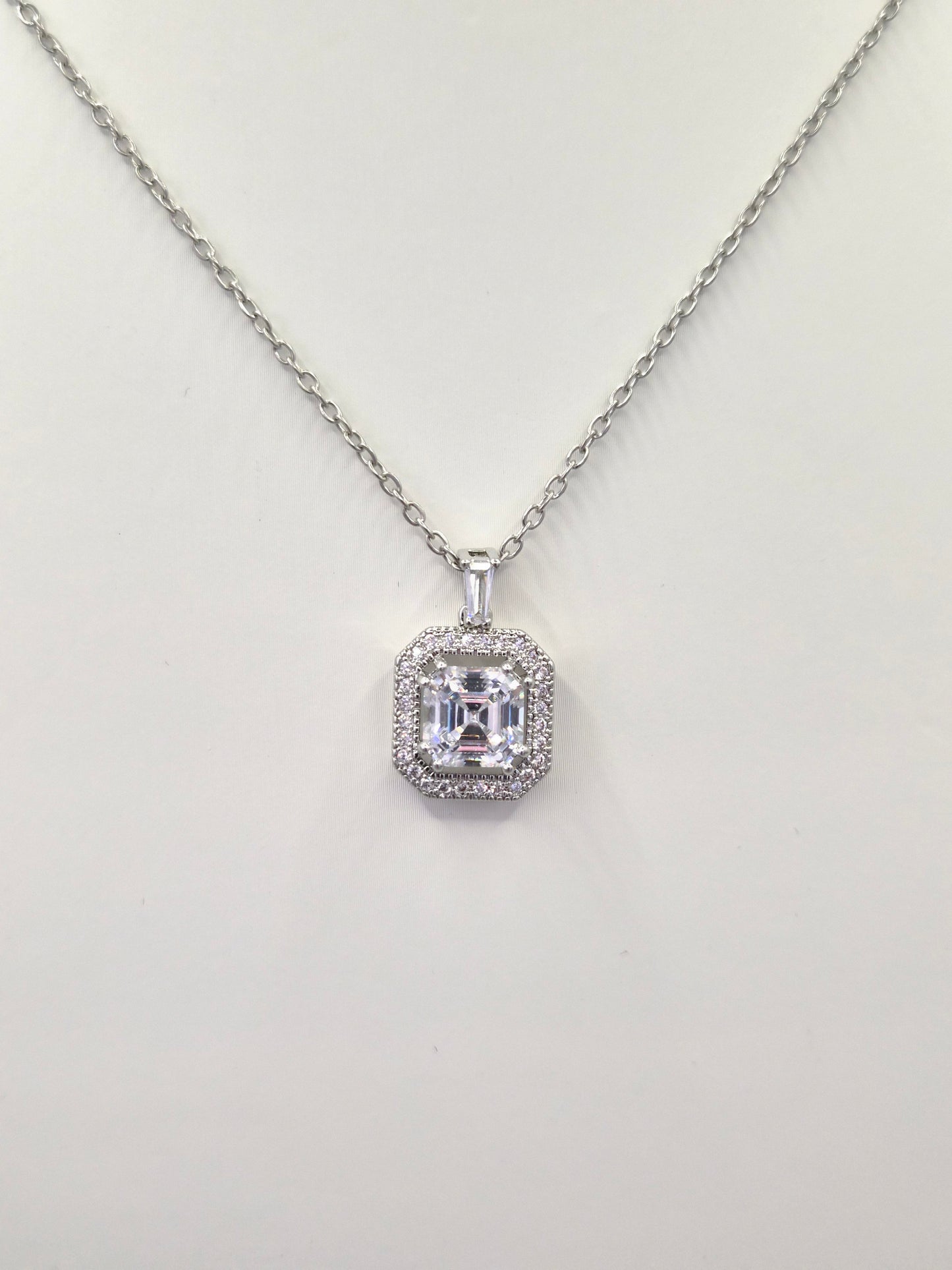 Square Halo Cubic Zirconia Drop Pendant