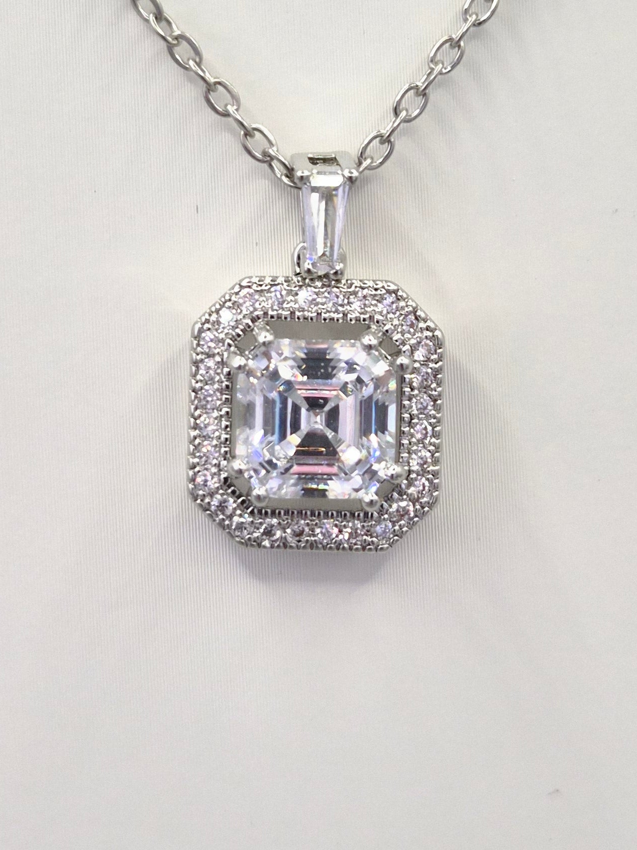 Square Halo Cubic Zirconia Drop Pendant