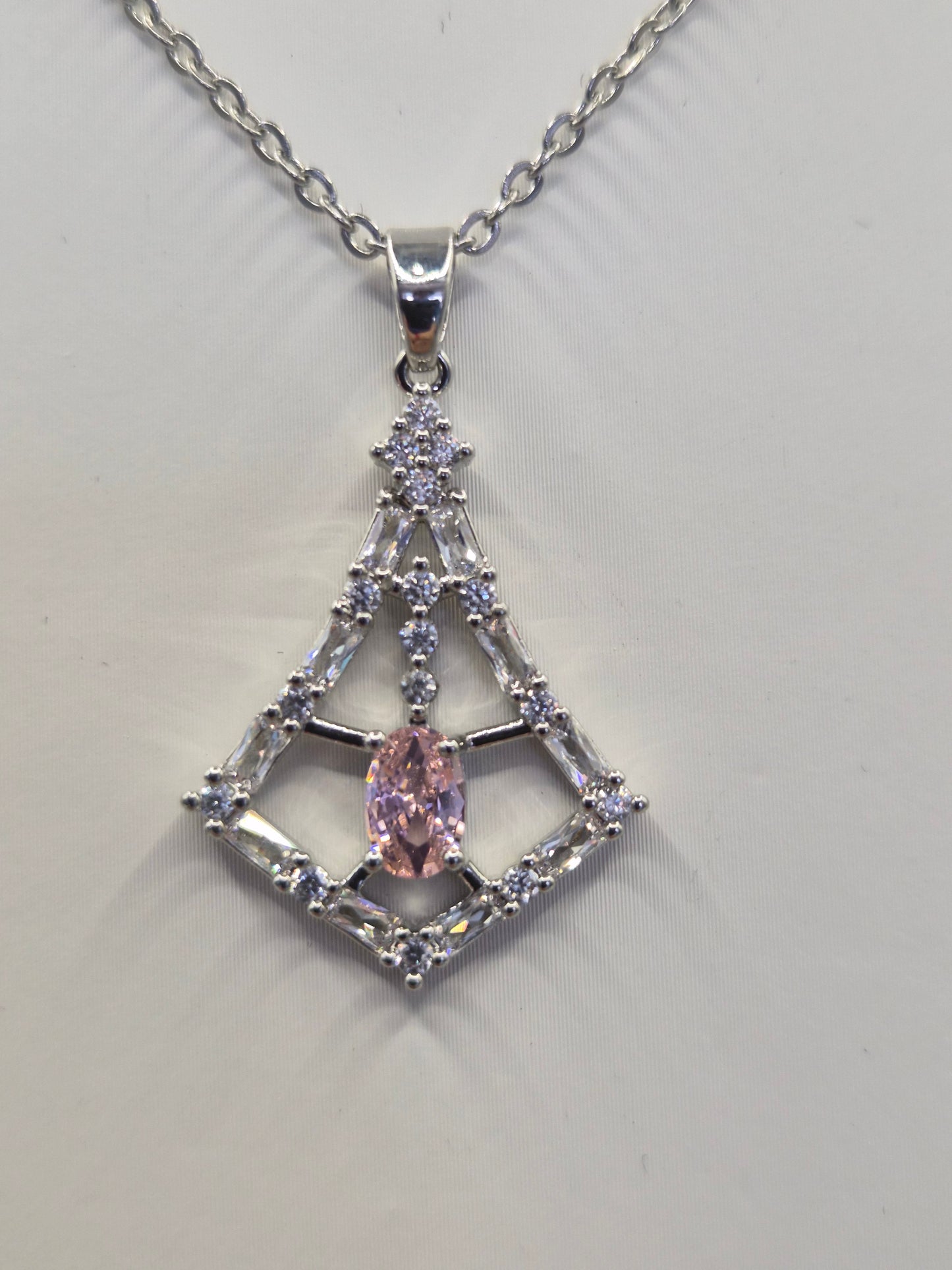 Pink Oval, Round & Baguette Cut Cubic Zirconia Pendant