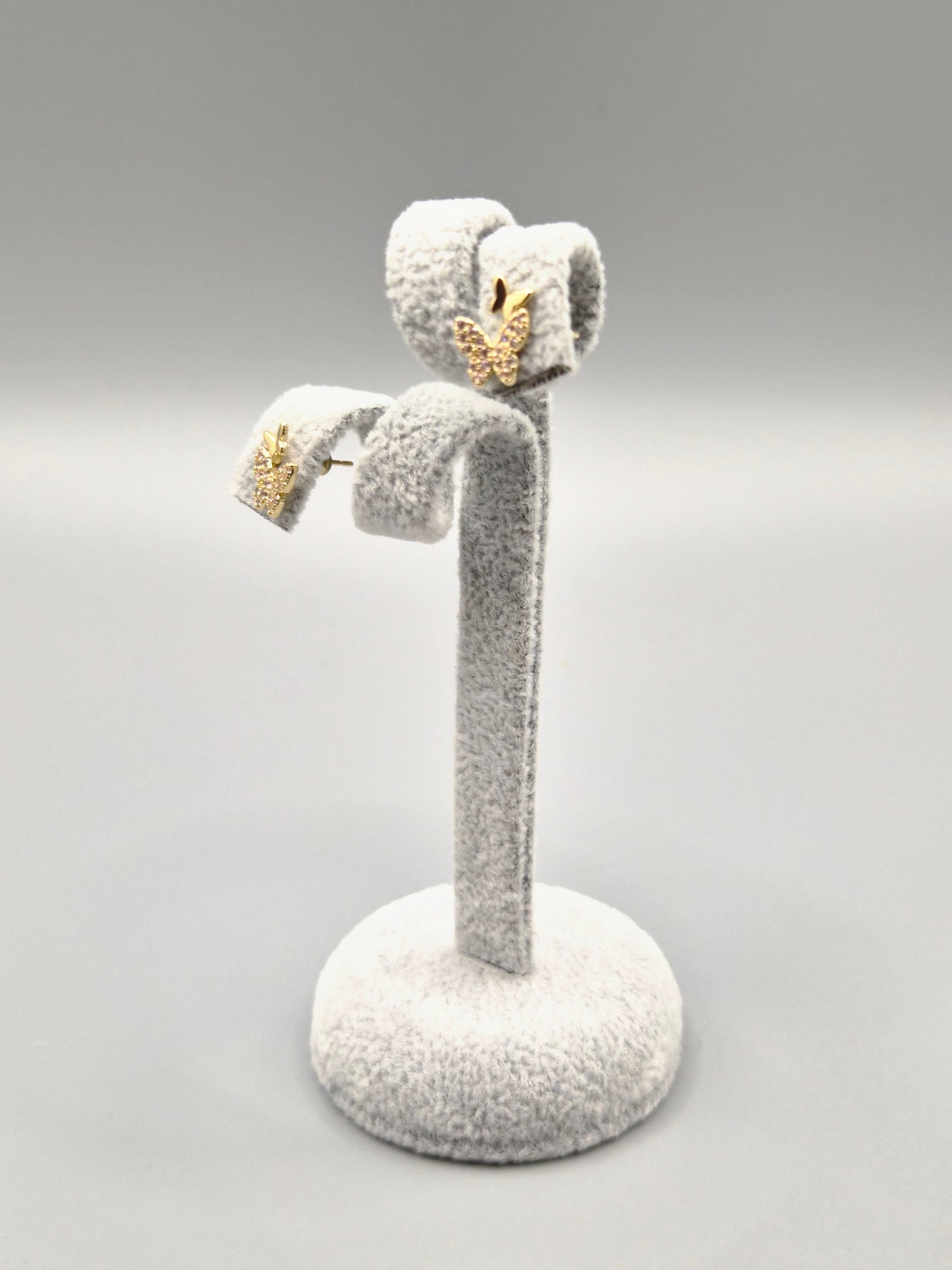 Cubic Zirconia Double Butterfly Gold Plated Stud Earrings