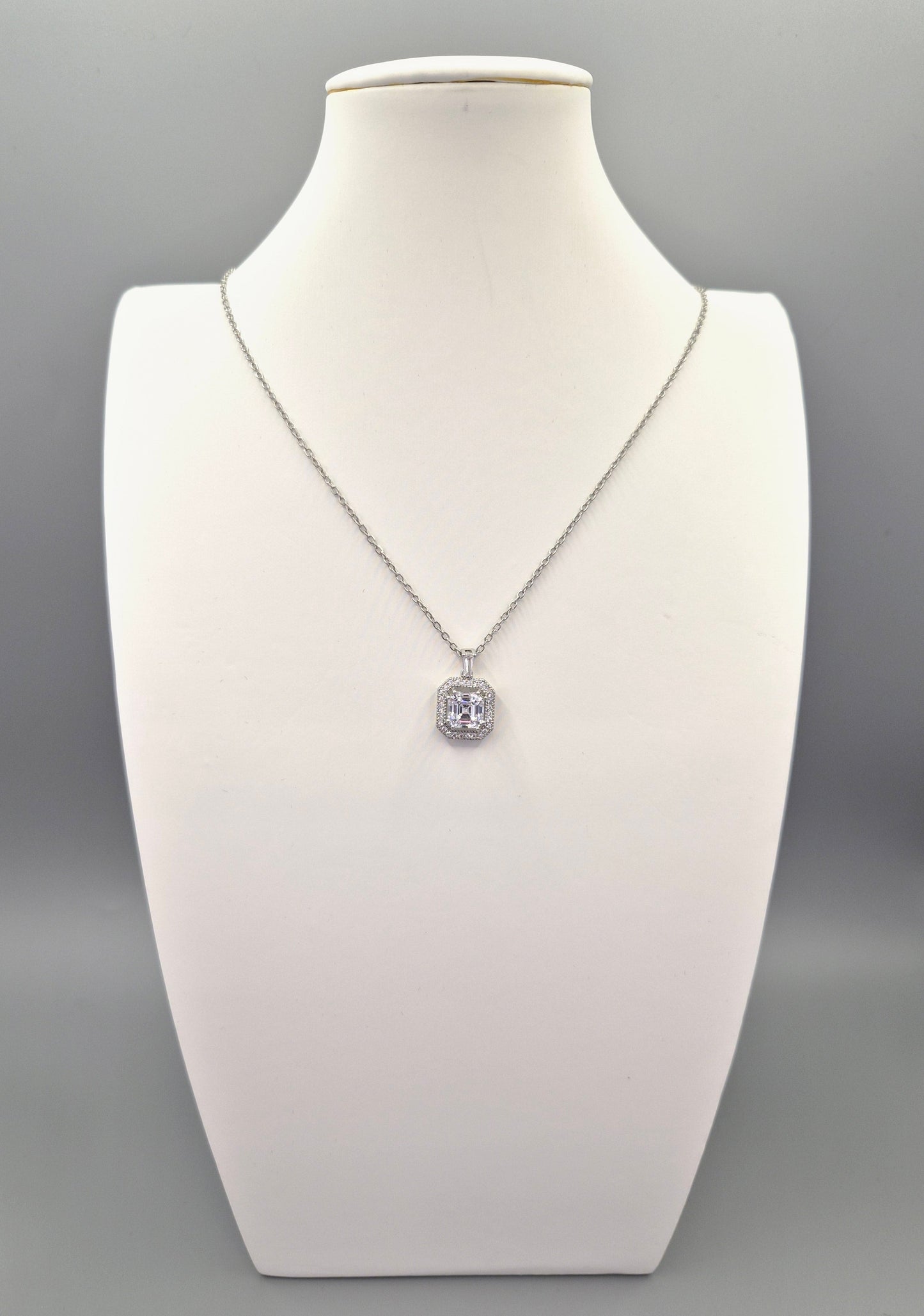 Square Halo Cubic Zirconia Drop Pendant