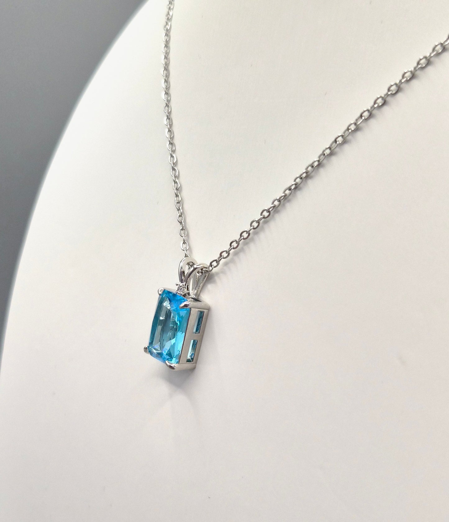Blue Emerald Cut Cubic Zirconia Pendant