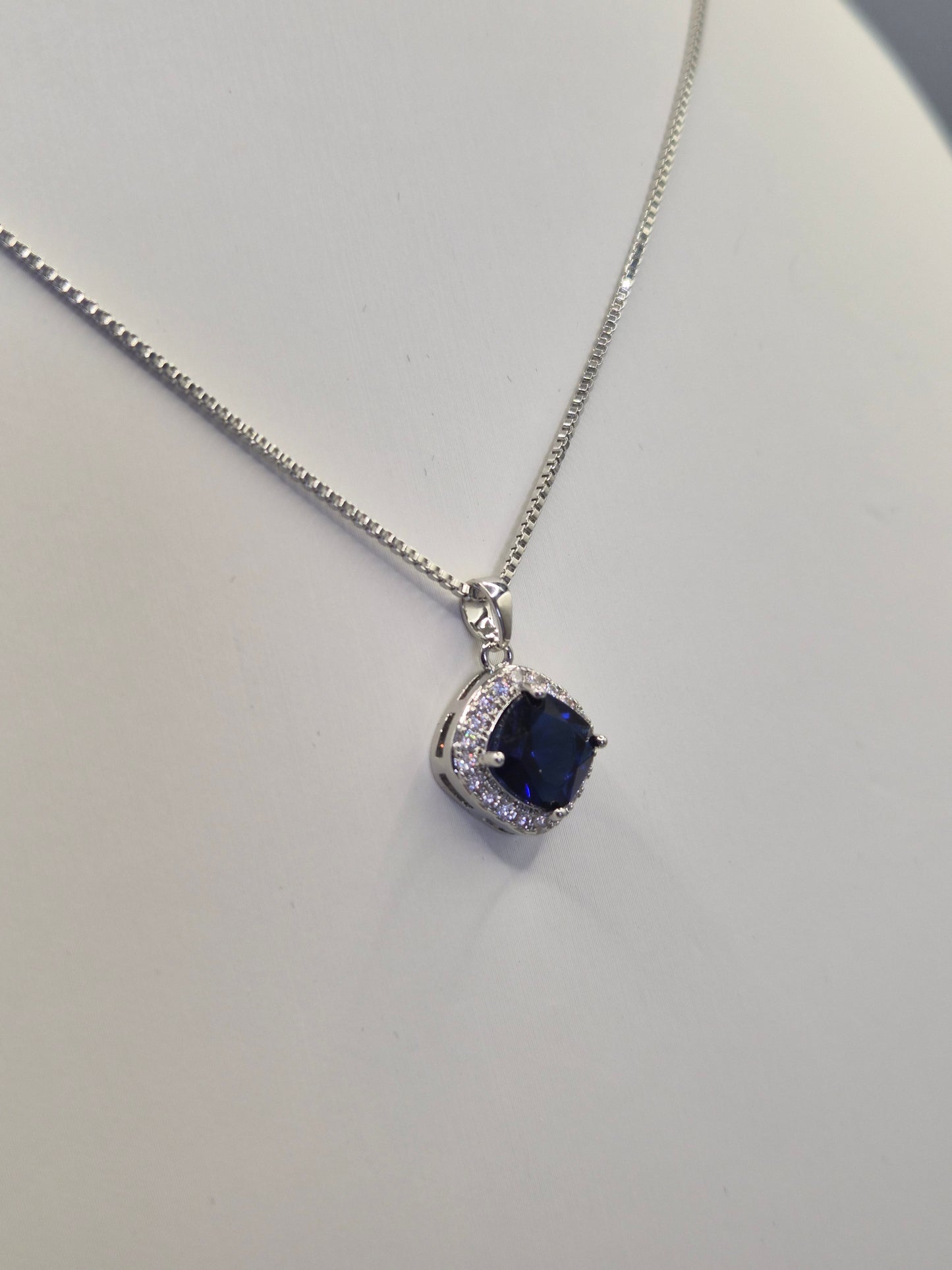 Blue Cushion & Round Cubic Zirconia Pendant