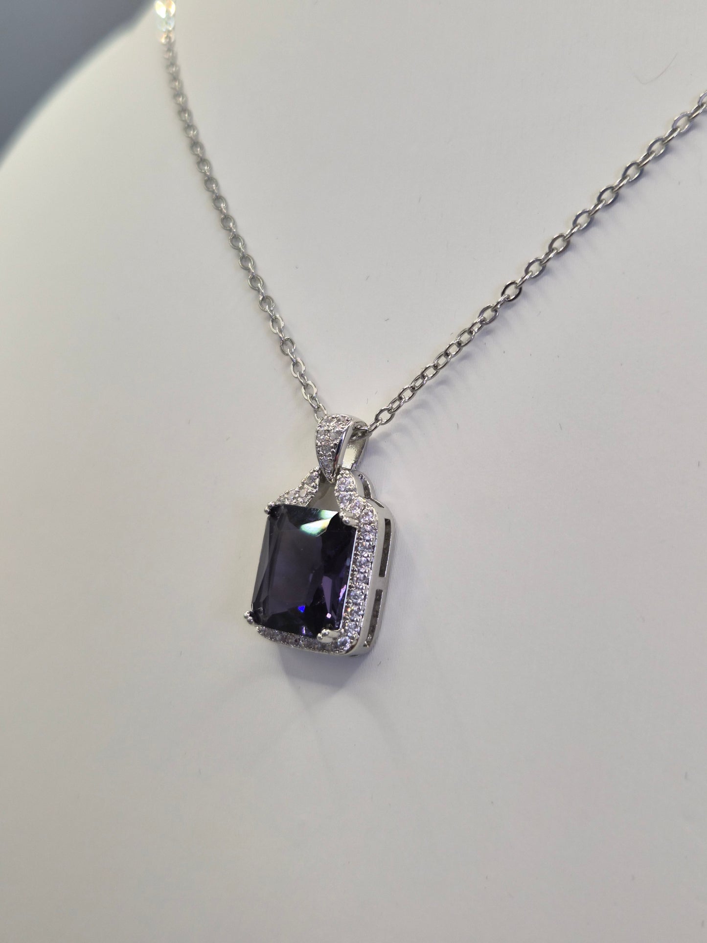 Violet Emerald Cut & Cubic Zirconia Pendant