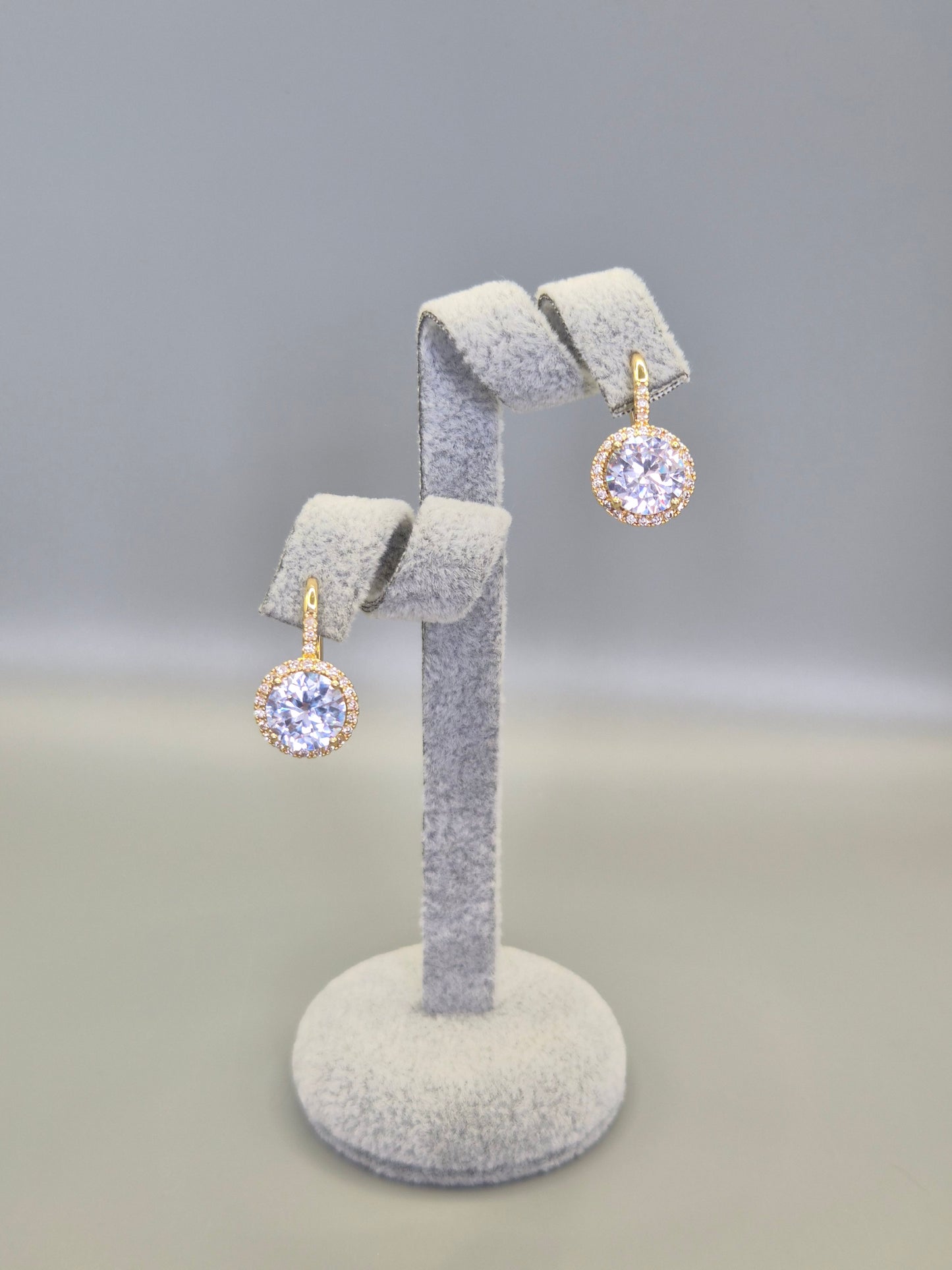 Round Brilliant Cut With Halo Surround Hook Through Earrings