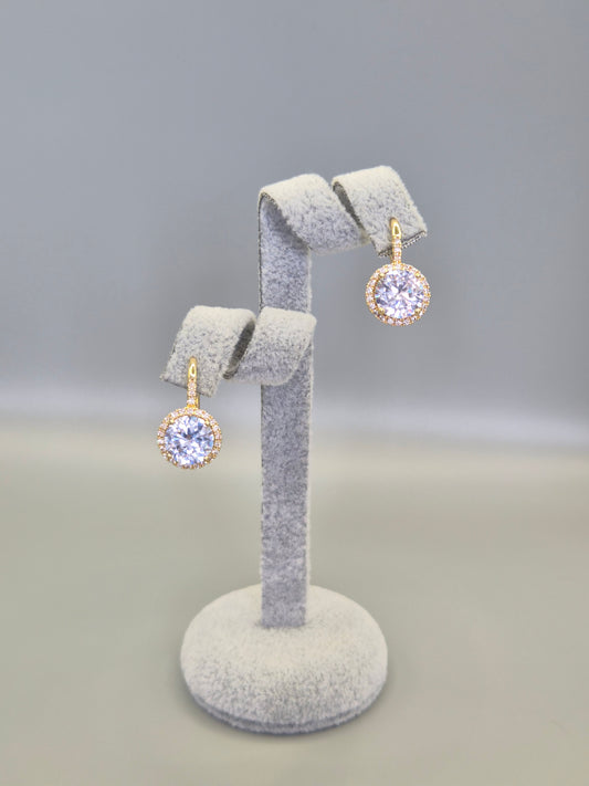 Round Brilliant Cut With Halo Surround Hook Through Earrings