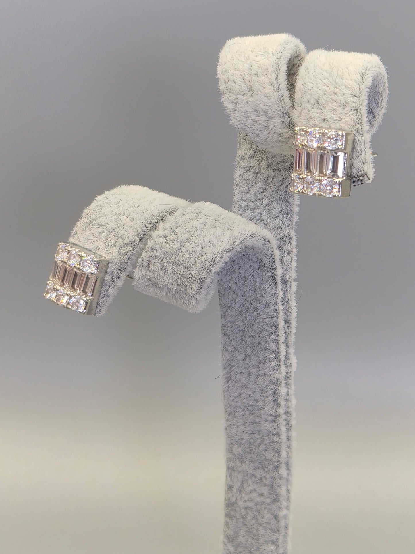 Round & Baguette Cubic Zirconia Stud Earrings