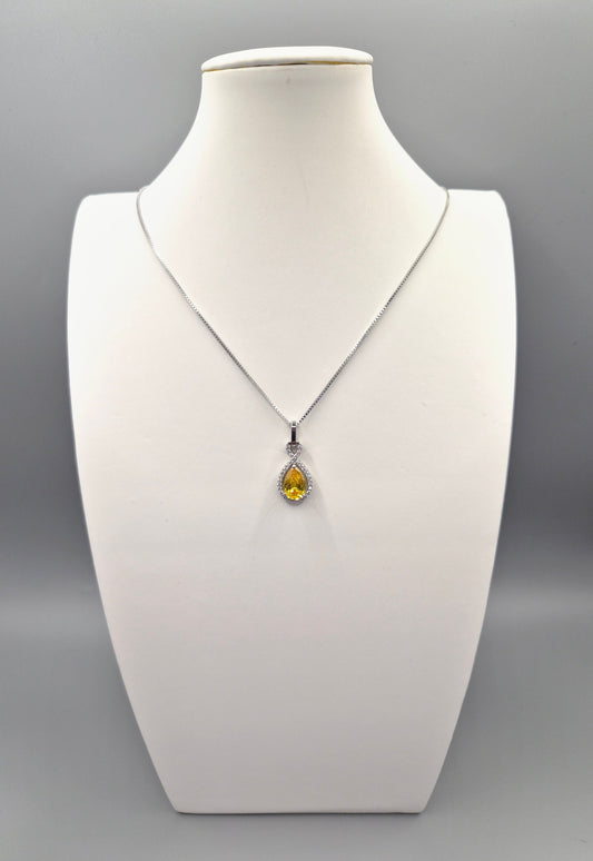 Yellow Pear Cut Cubic Zirconia Pendant