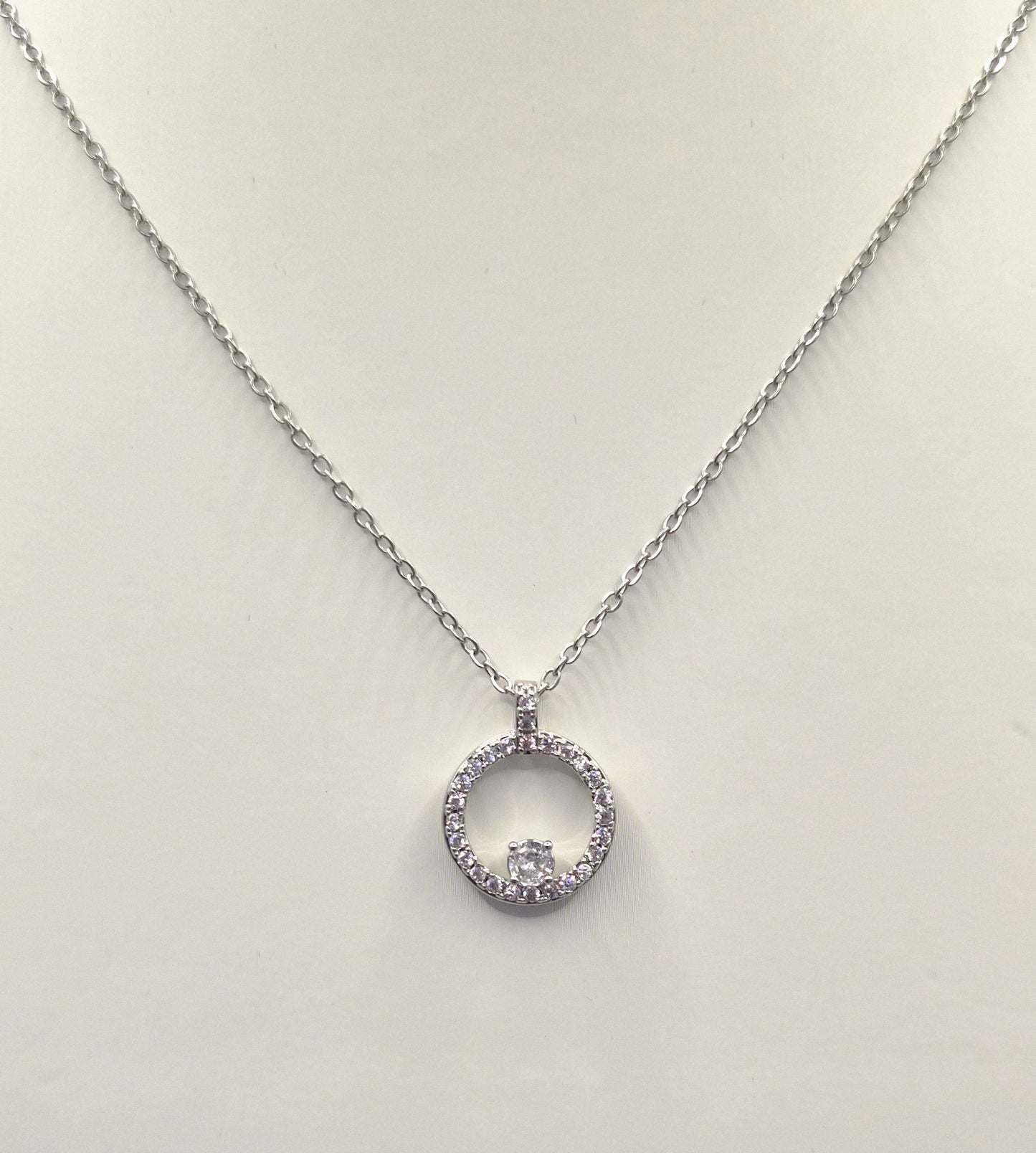 Open Circle with Solitaire Centre Stone Cubic Zirconia Pendant