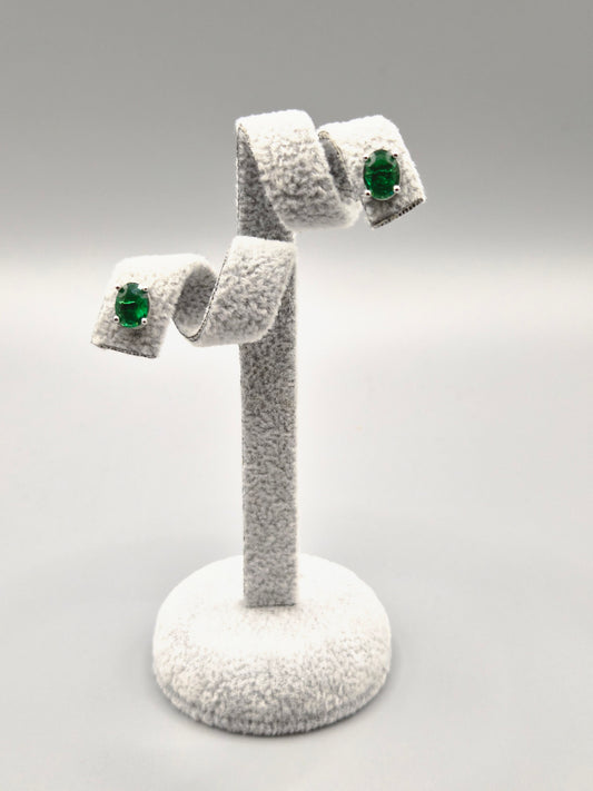 Oval Green Cubic Zirconia Stud Earrings