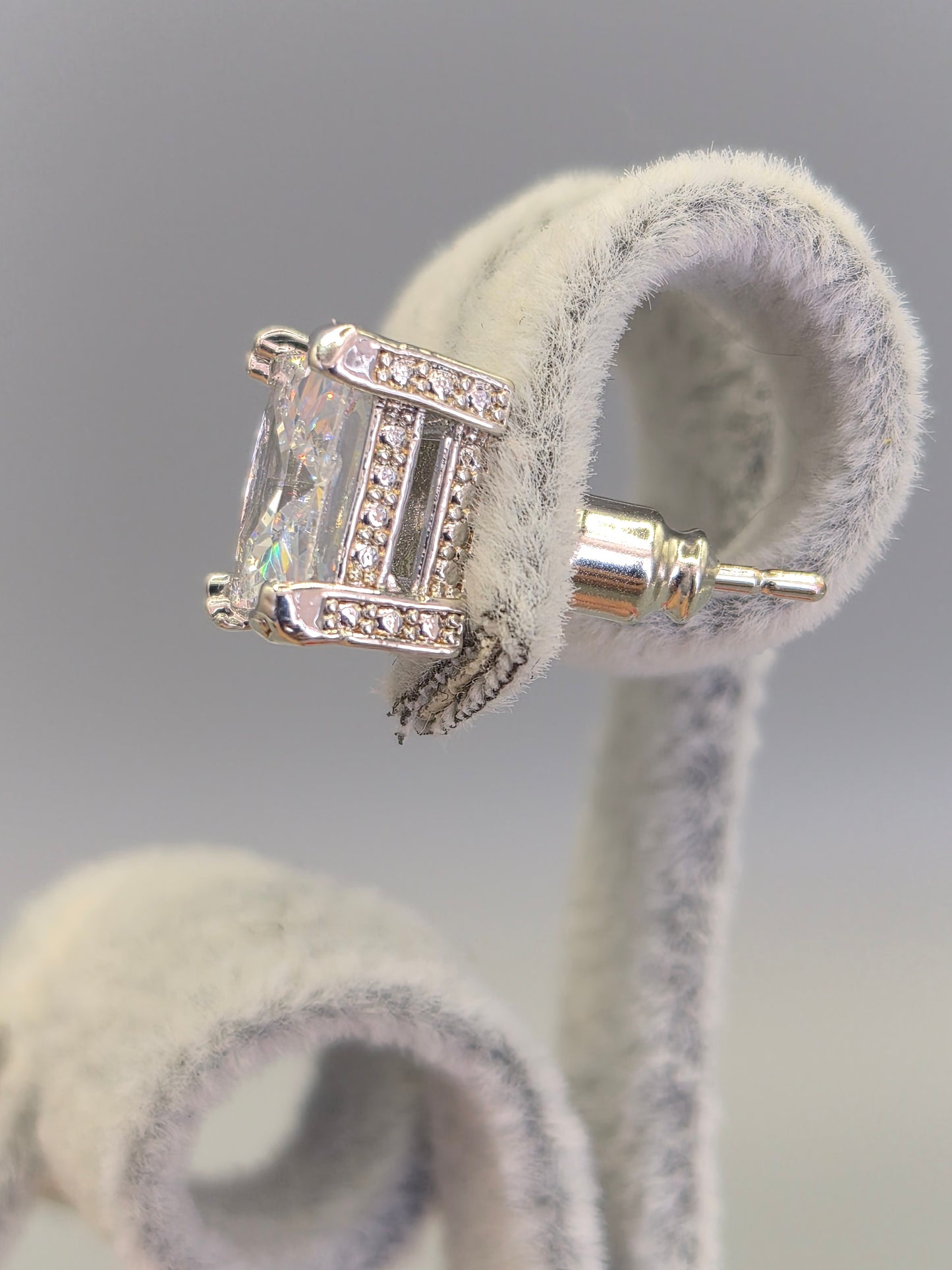 Princess Cut Cubic Zirconia With Halo Setting Stud Earrings