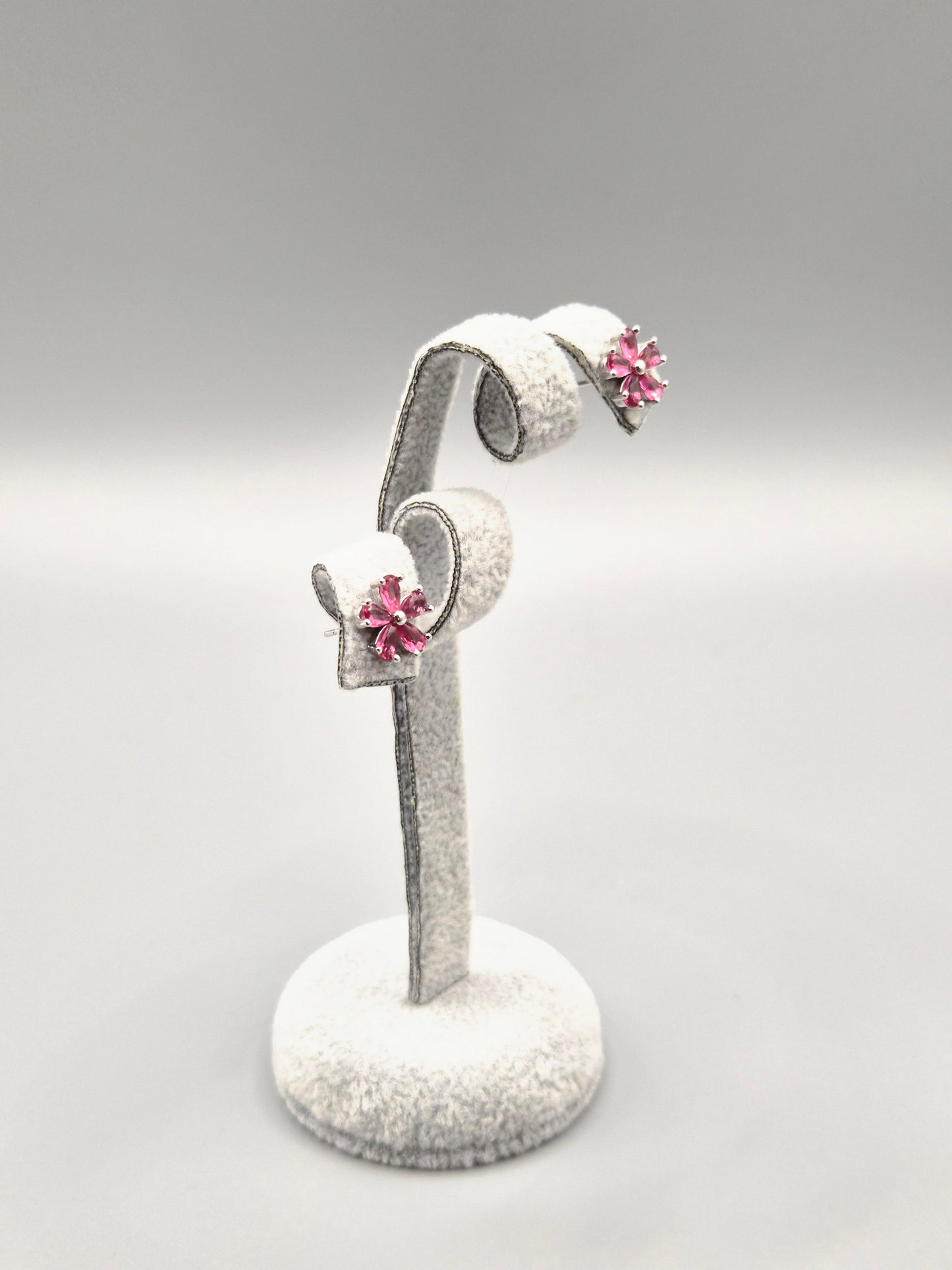 Pink Cubic Zirconia Flower Design Stud Earrings