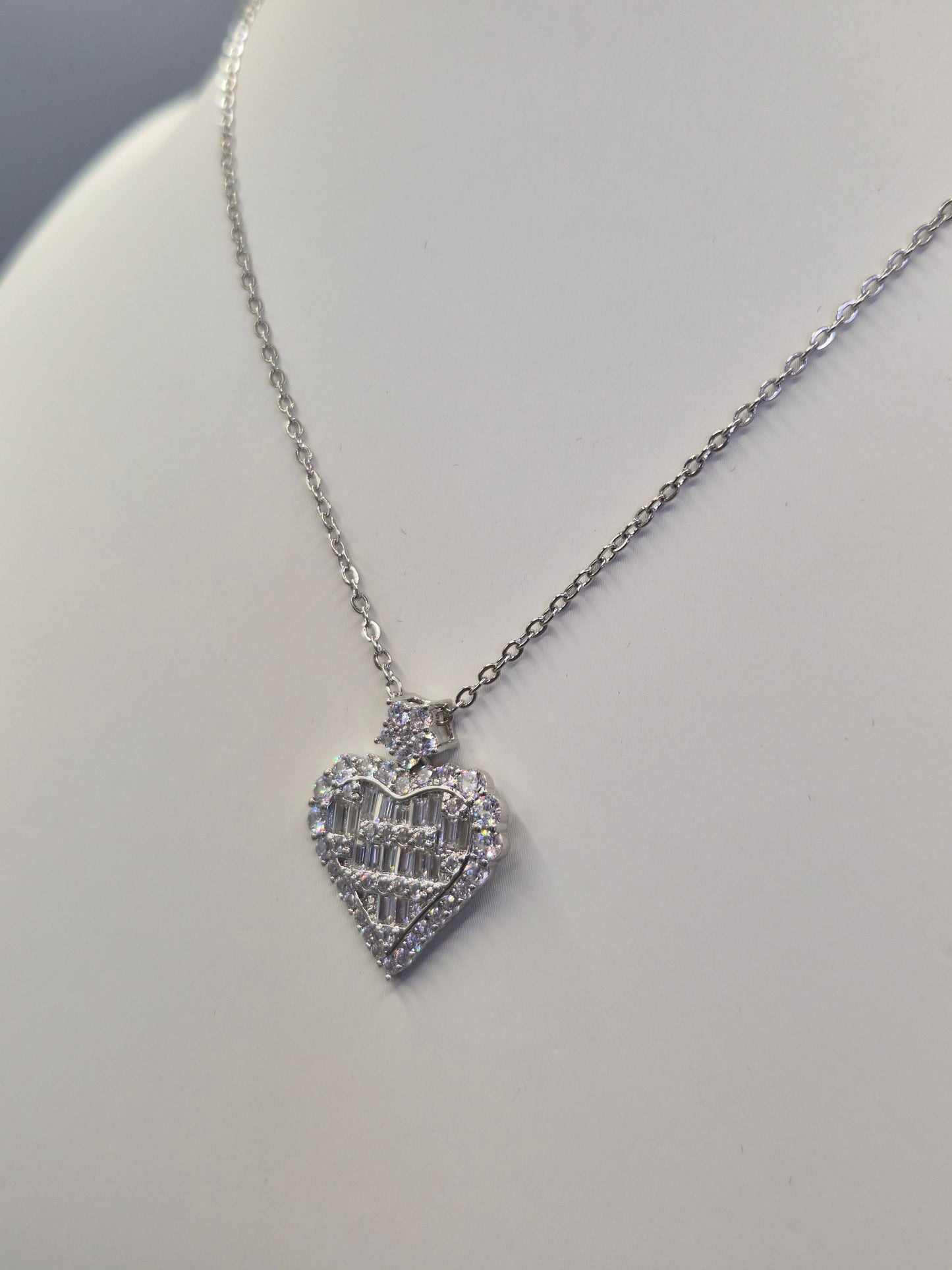 Heart With Round & Baguette Cut Cubic Zirconia Pendant