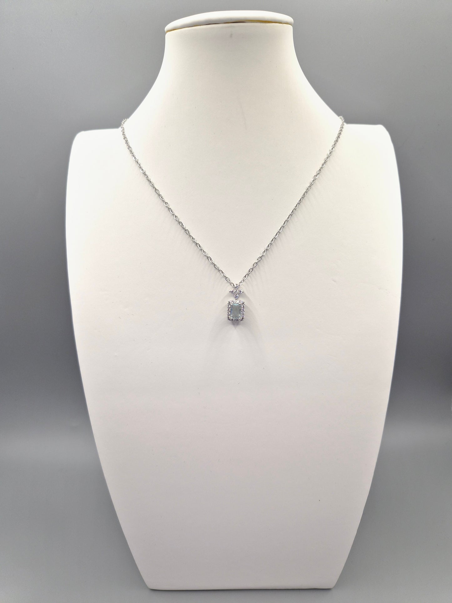 Aqua Blue Emerald Cut Cubic Zirconia Pendant