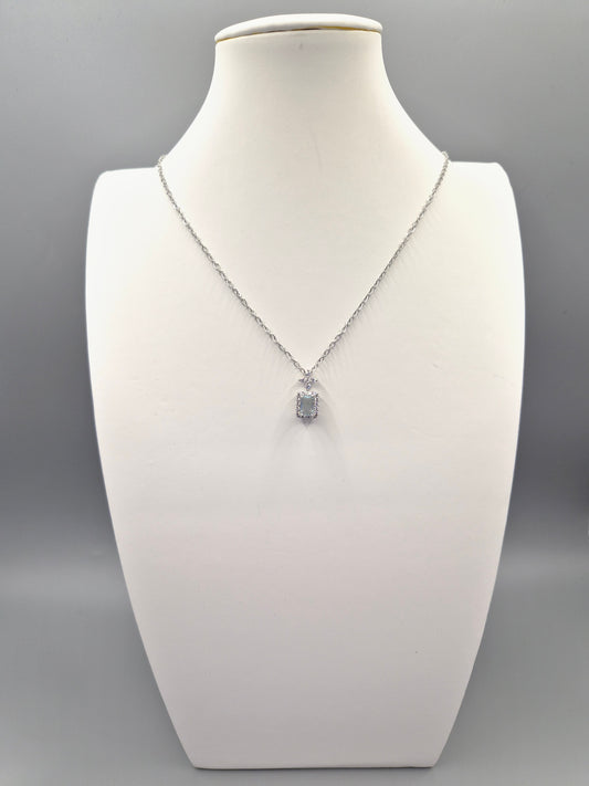 Aqua Blue Emerald Cut Cubic Zirconia Pendant