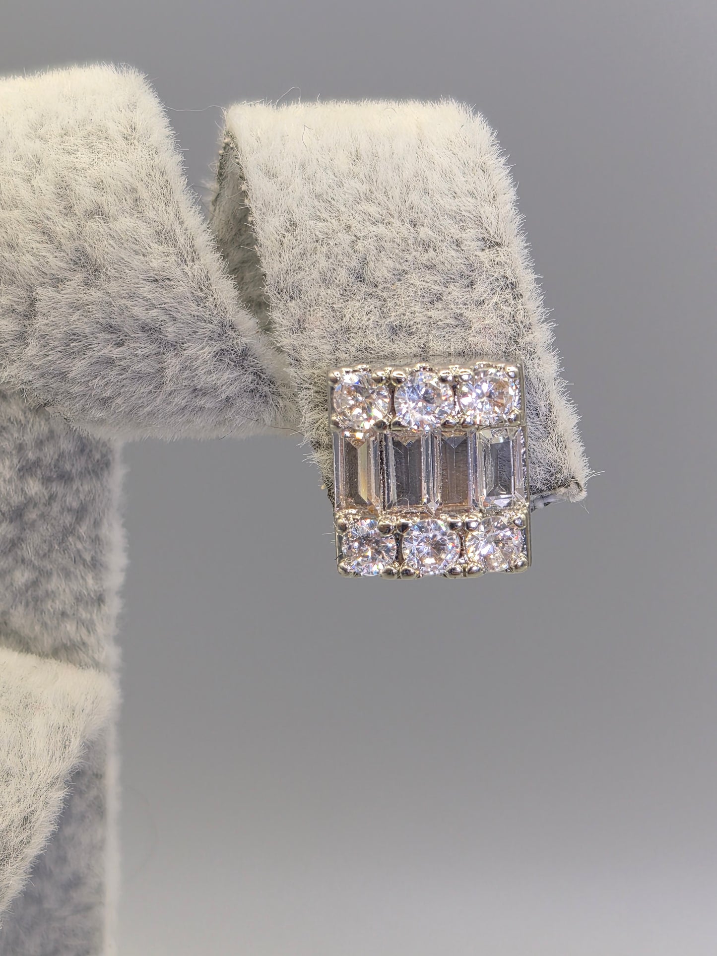 Round & Baguette Cubic Zirconia Stud Earrings