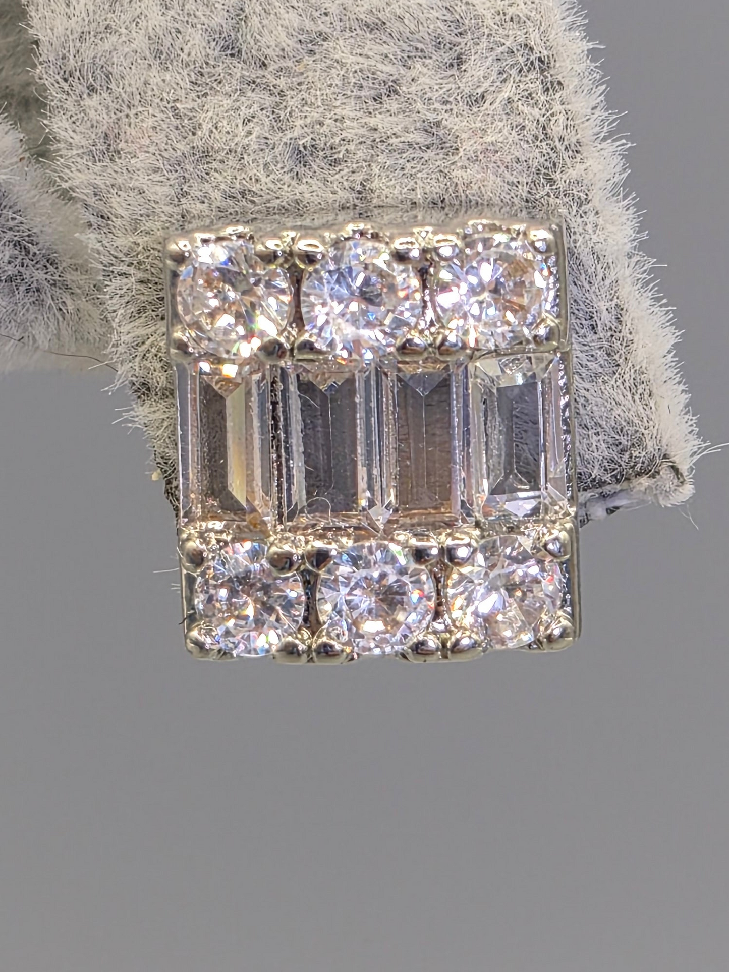 Round & Baguette Cubic Zirconia Stud Earrings