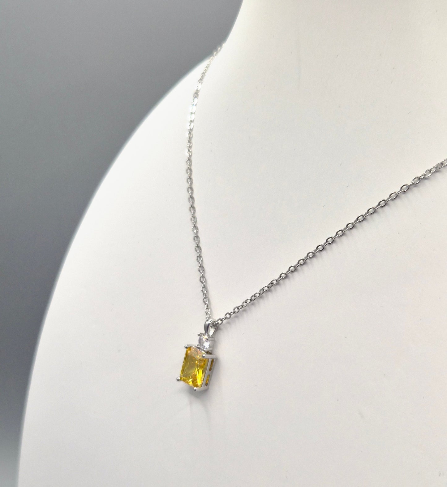 Yellow Emerald Cut Centre Stone & Cubic Zirconia Pendant