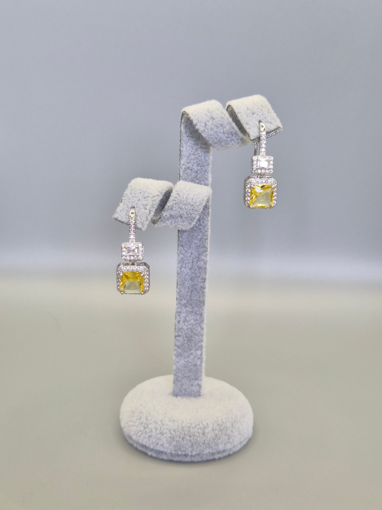 Princess Cut Yellow & Baugette Cubic Zirconia  Hook Through Earrings