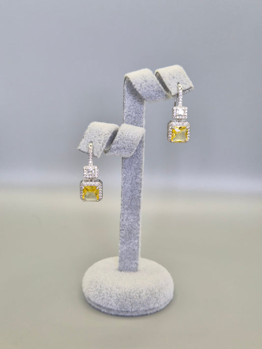 Princess Cut Yellow & Baugette Cubic Zirconia  Hook Through Earrings