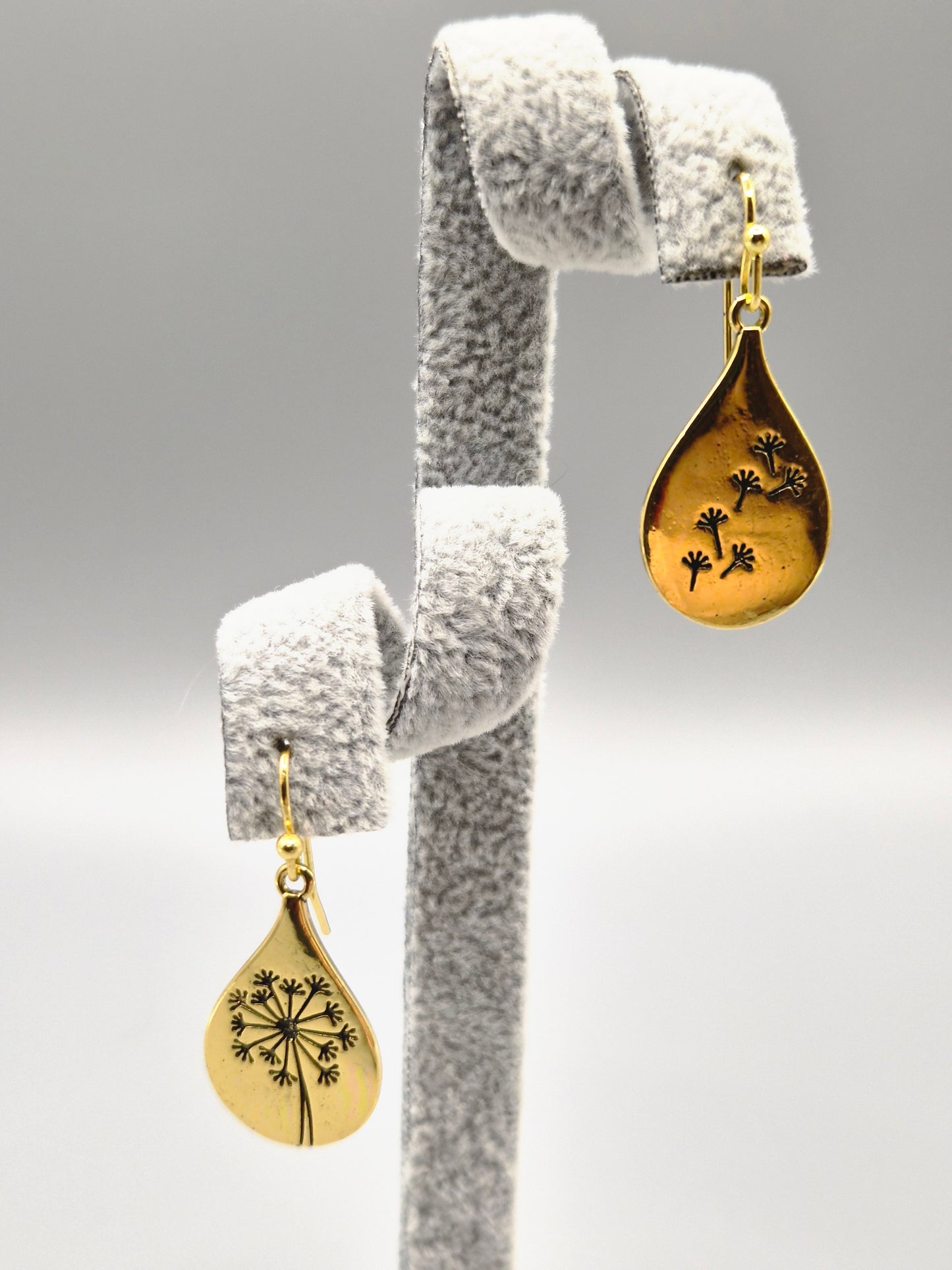 Gold Dandelion Pear Drop Earrings