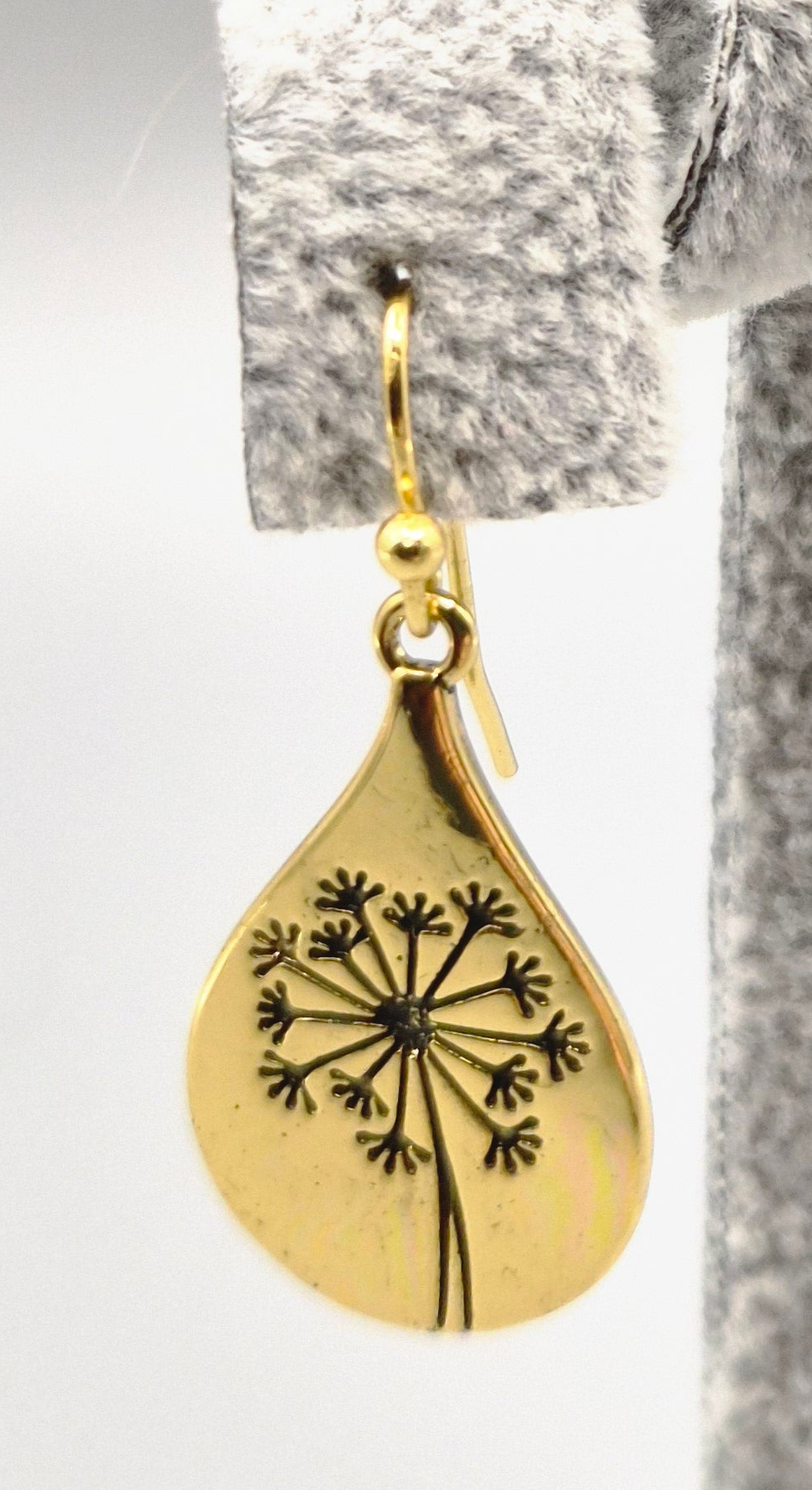 Gold Dandelion Pear Drop Earrings