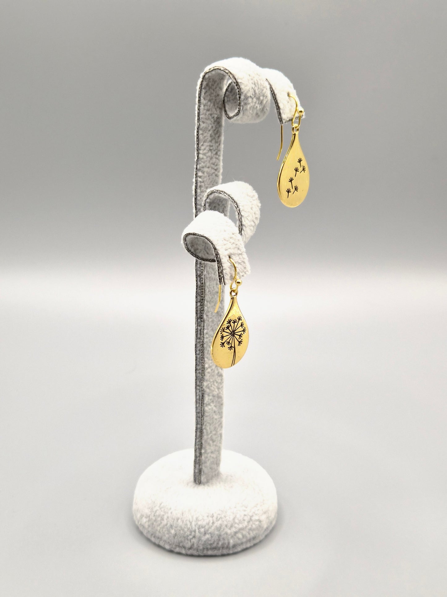 Gold Dandelion Pear Drop Earrings