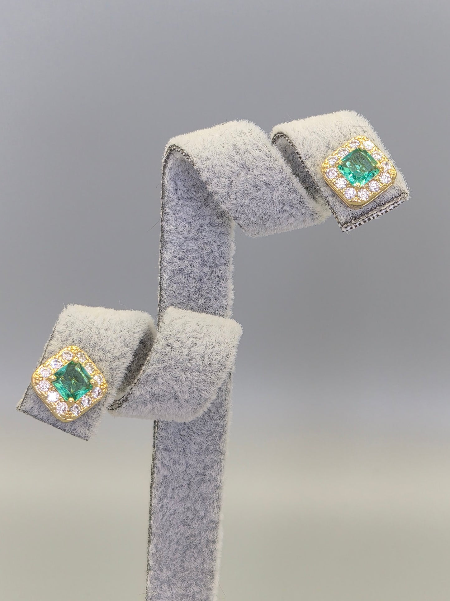 Sea Green Cubic Zirconia Drop Earrings Yellow Set