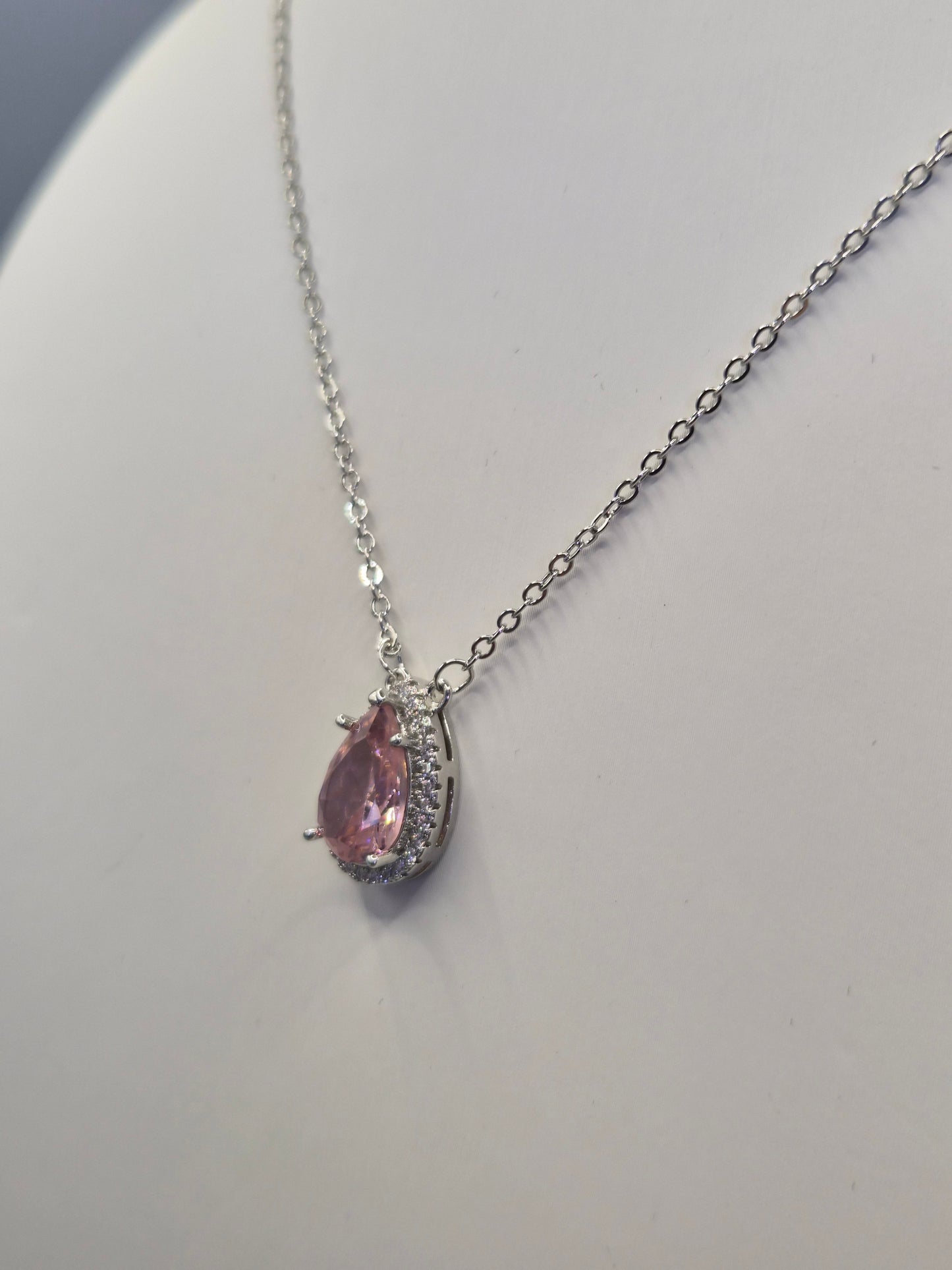 Pink Pear & Round Cubic Zirconia Pendant