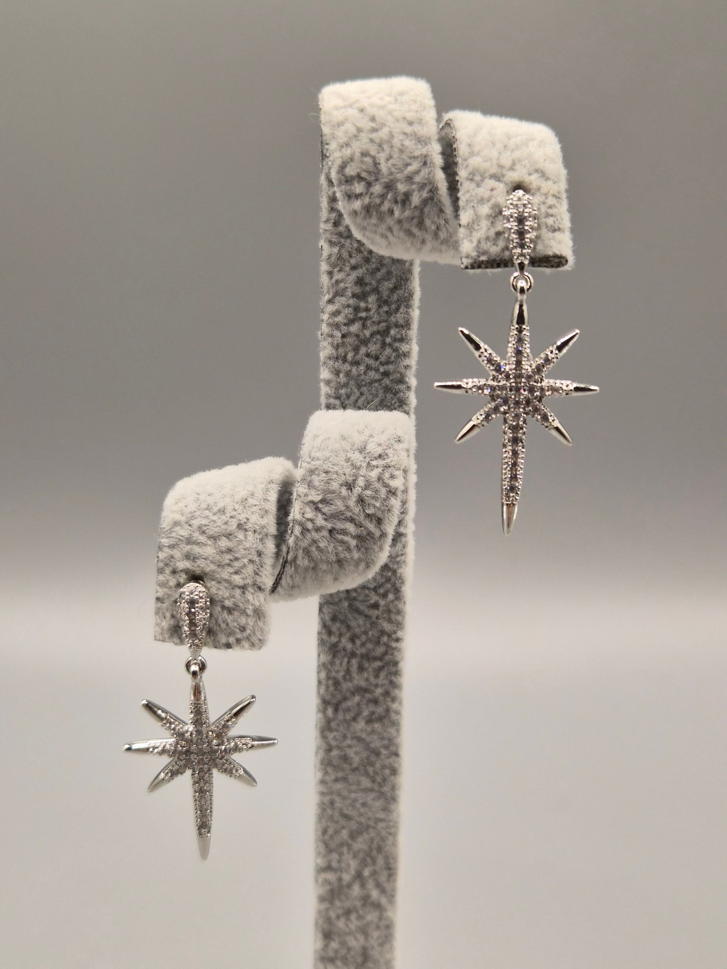 Long Star Cubic Zirconia Drop Earrings