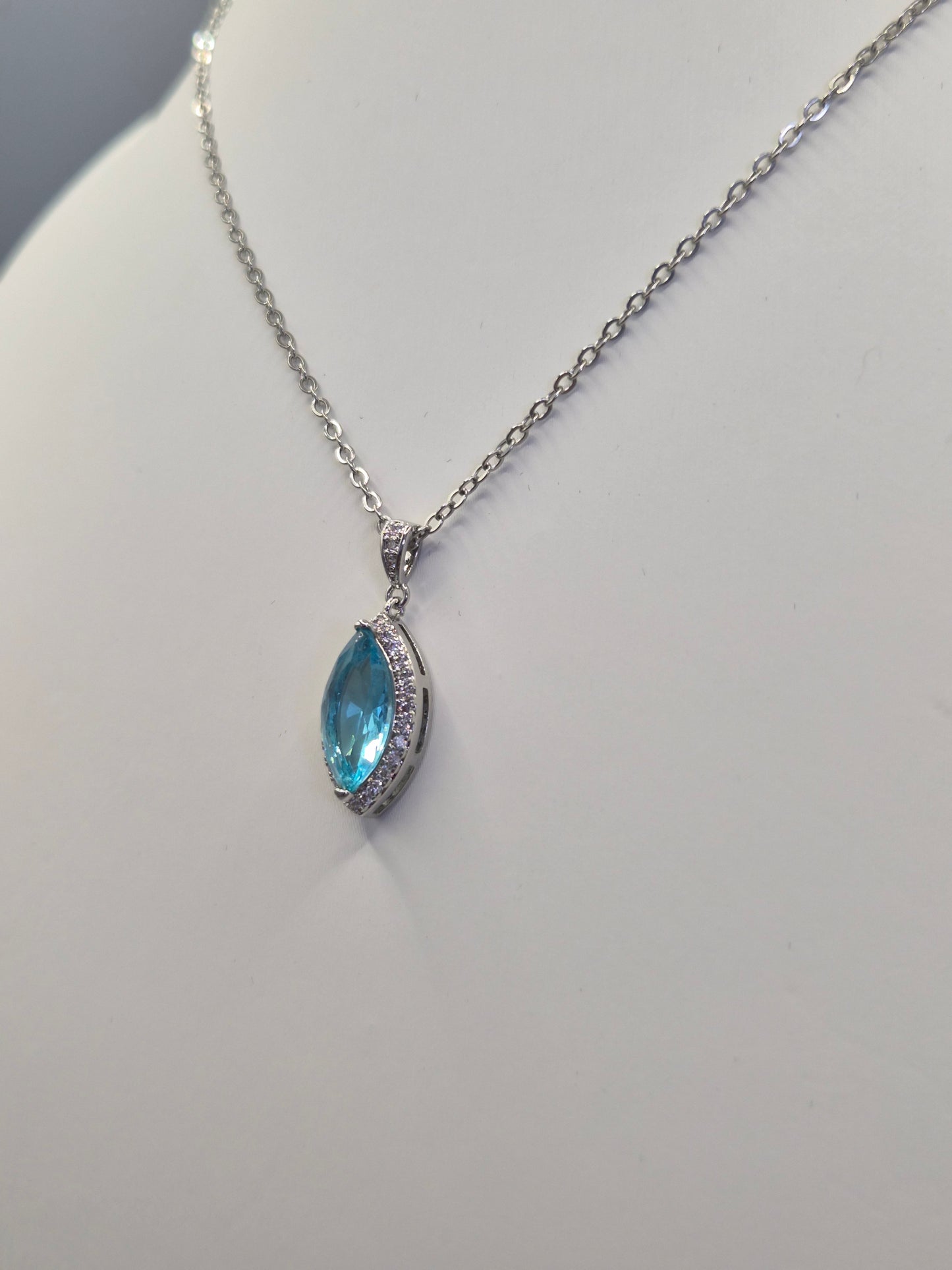 Ocean Blue Marquise Cut & Round Cubic Zirconia Pendant