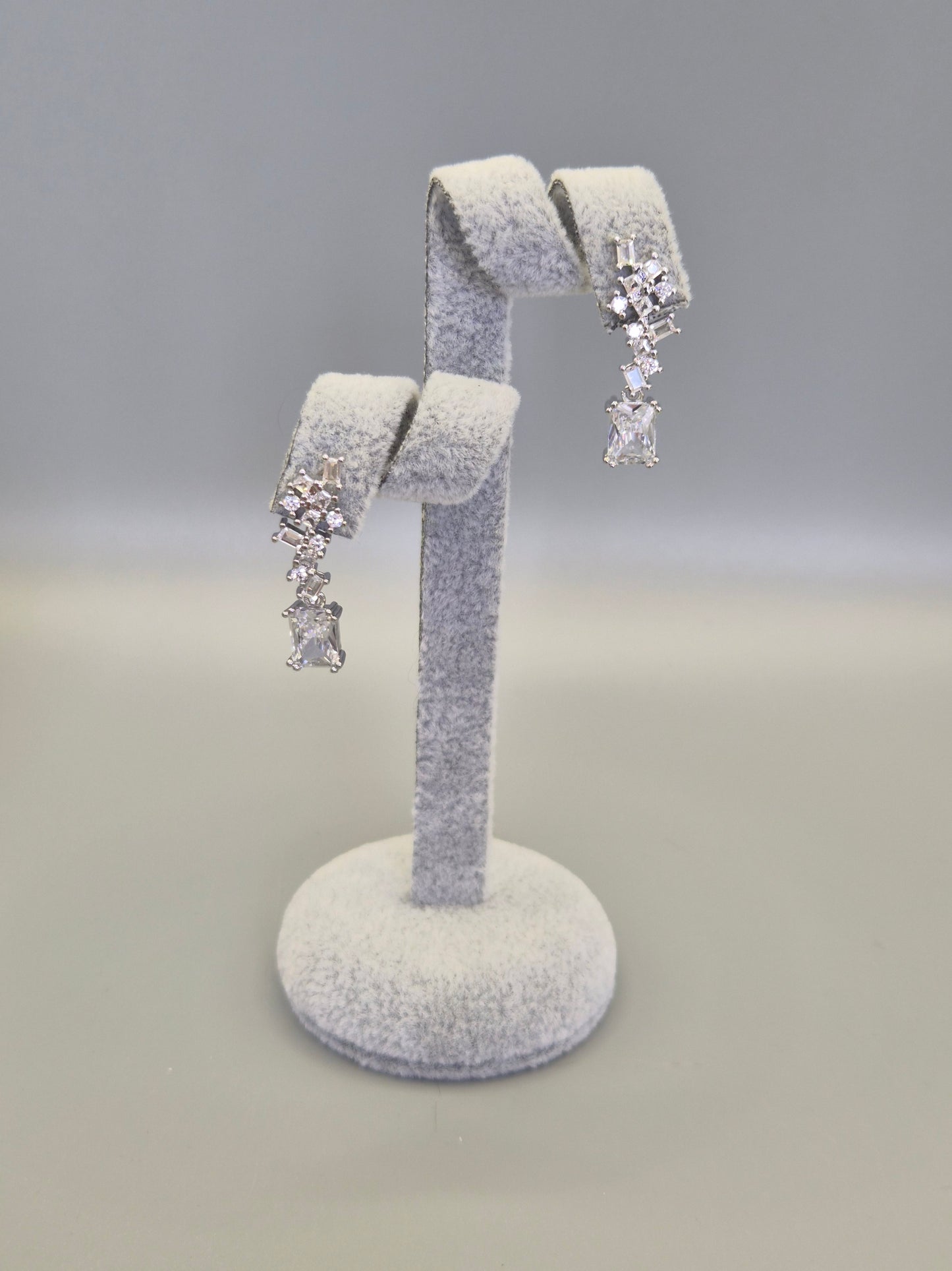 Emerald, Round & Baguette Cut Cubic Zirconia Drop Earrings
