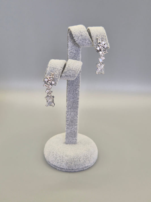 Emerald, Round & Baguette Cut Cubic Zirconia Drop Earrings